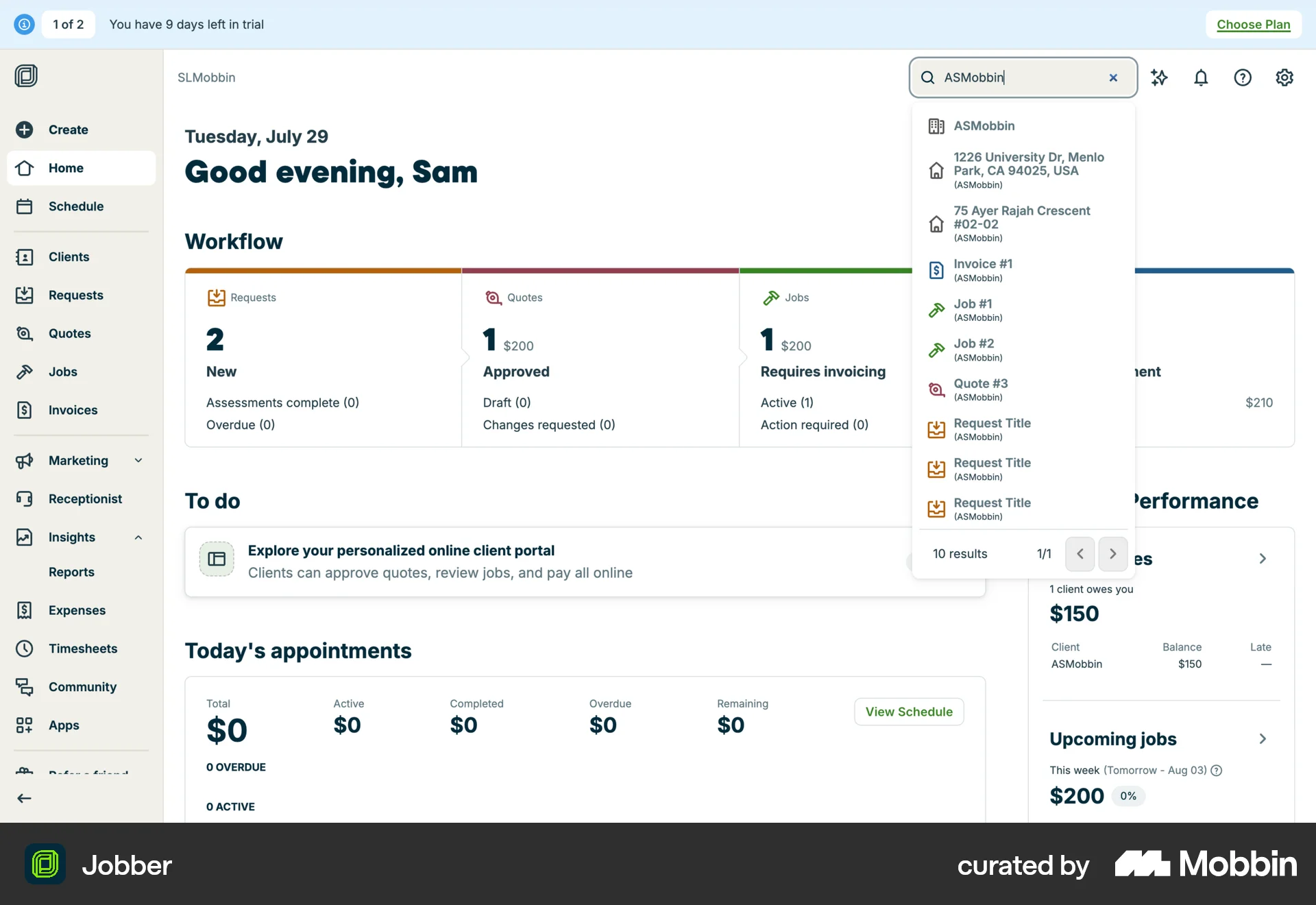 Jobber Web Search screen