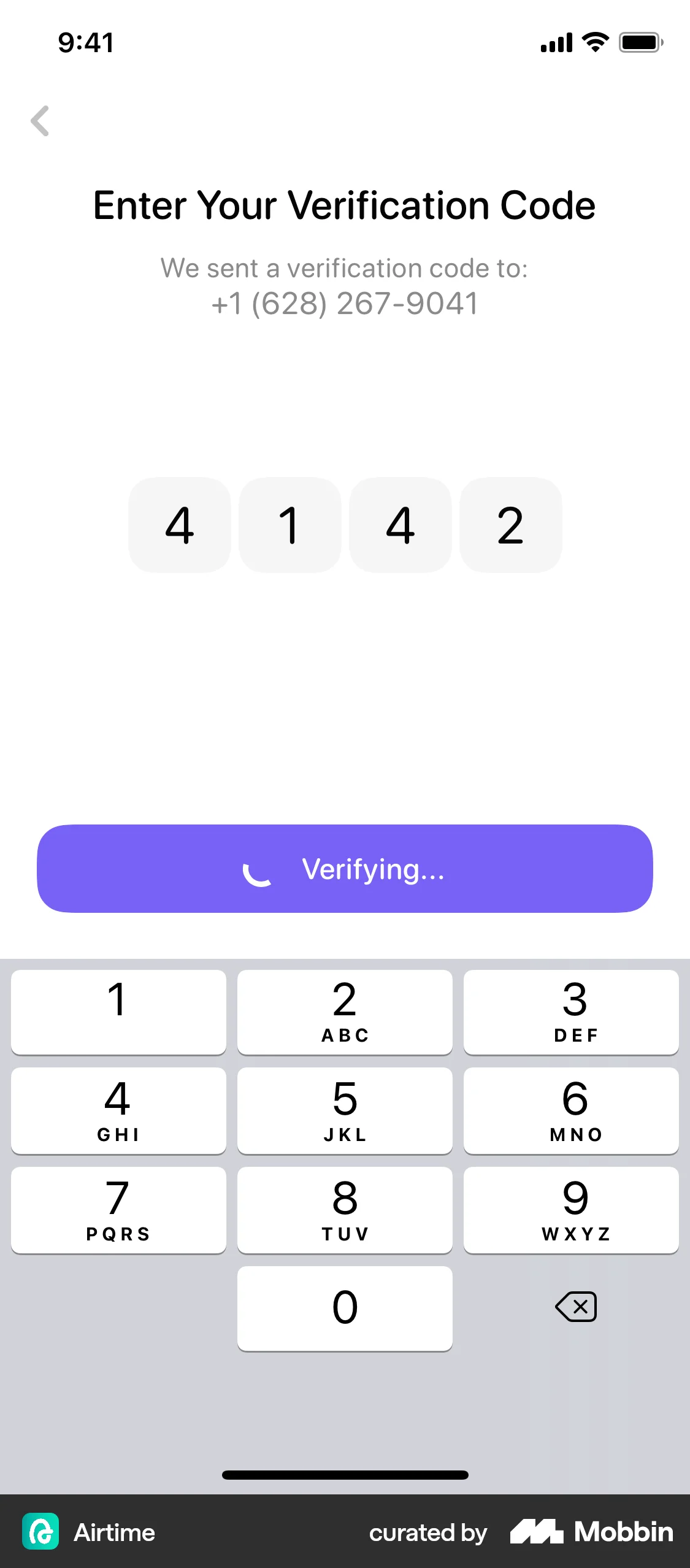 Airtime iOS Verification screen