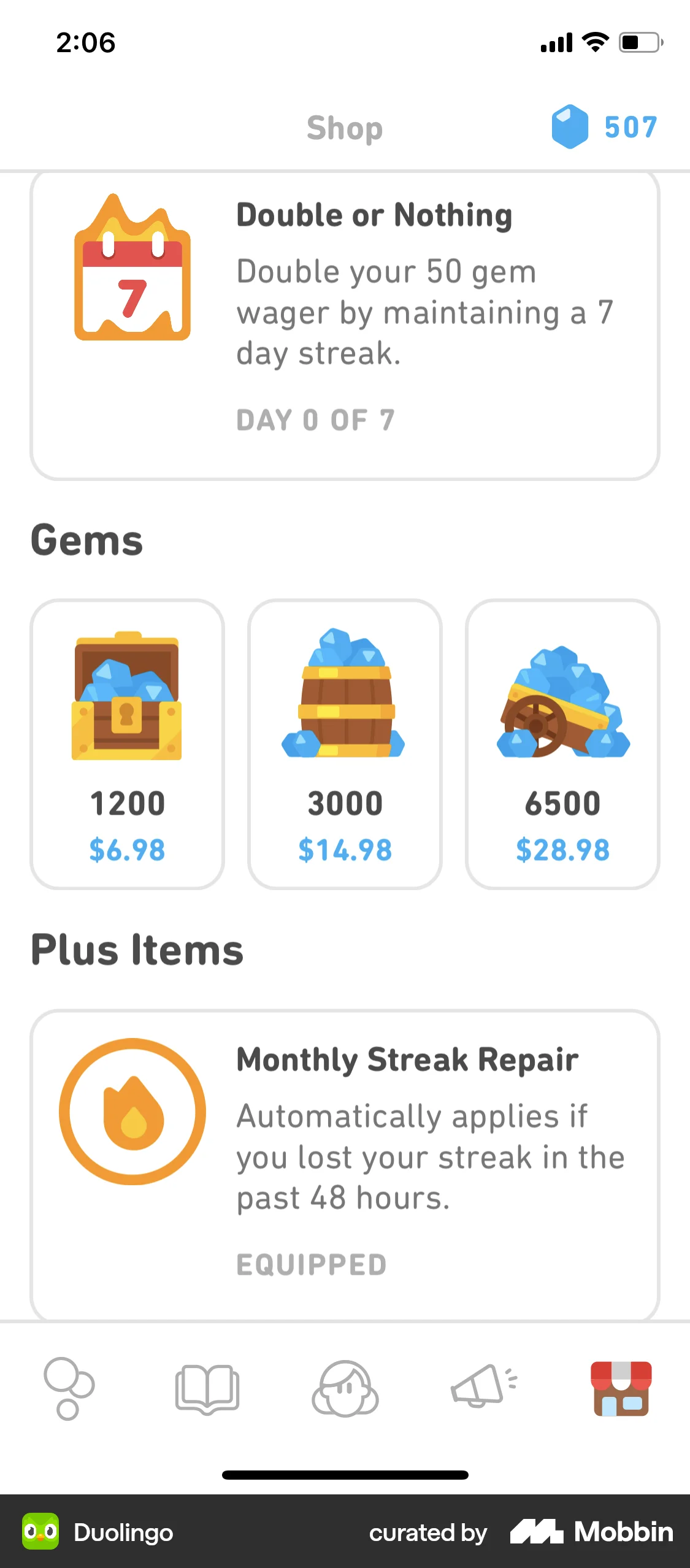 Duolingo iOS Shop & Storefront screen