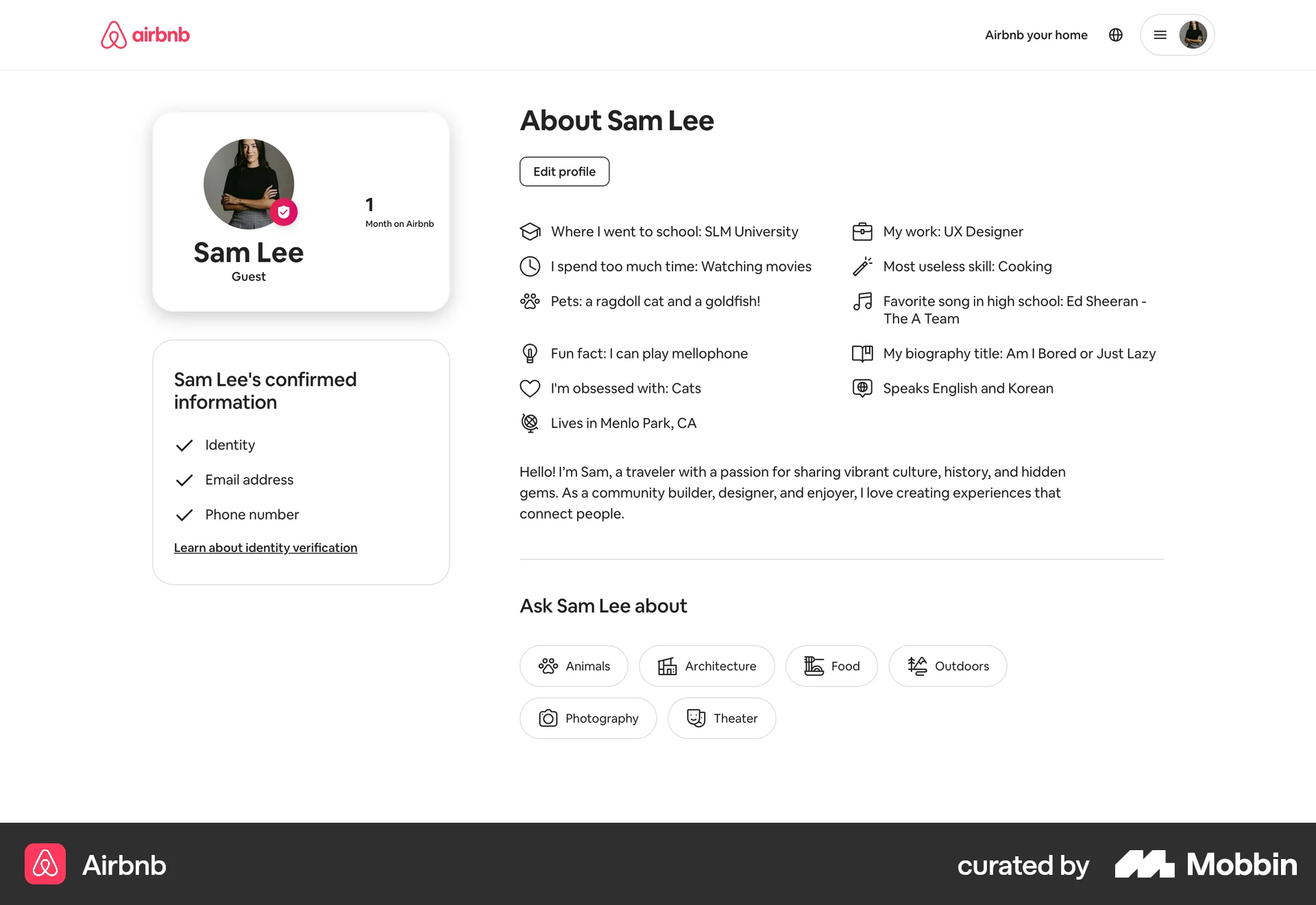 Airbnb Web My Account & Profile screen