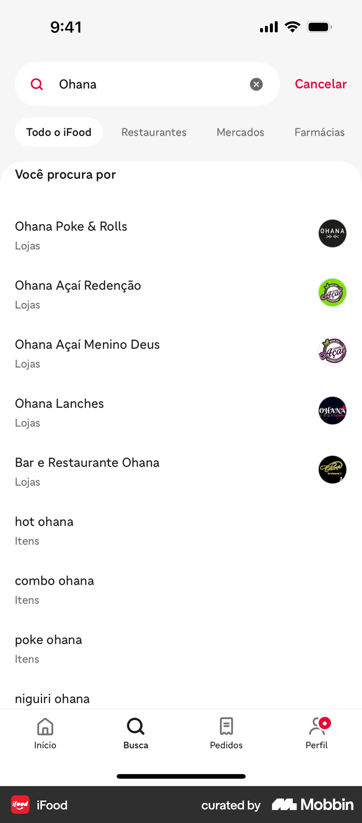 iFood iOS Search screen