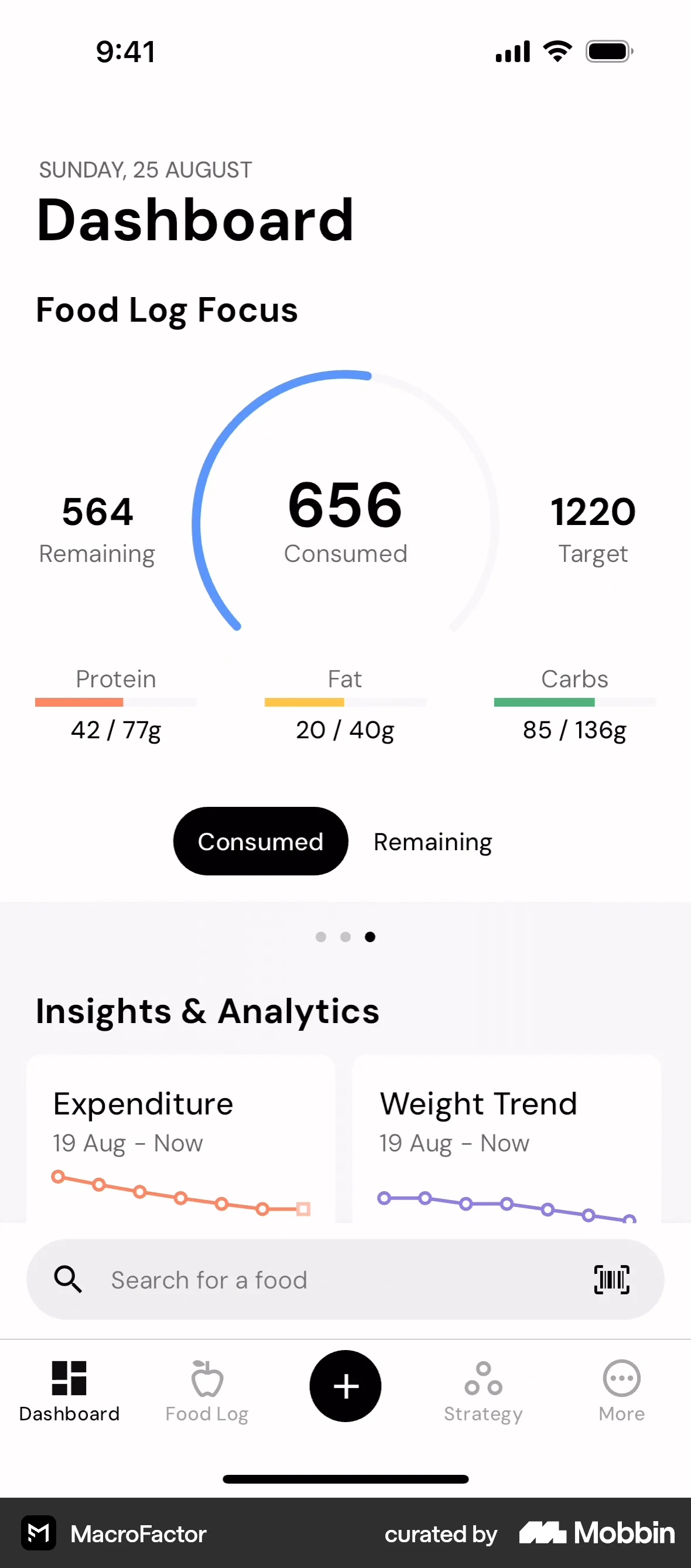 MacroFactor iOS Home screen