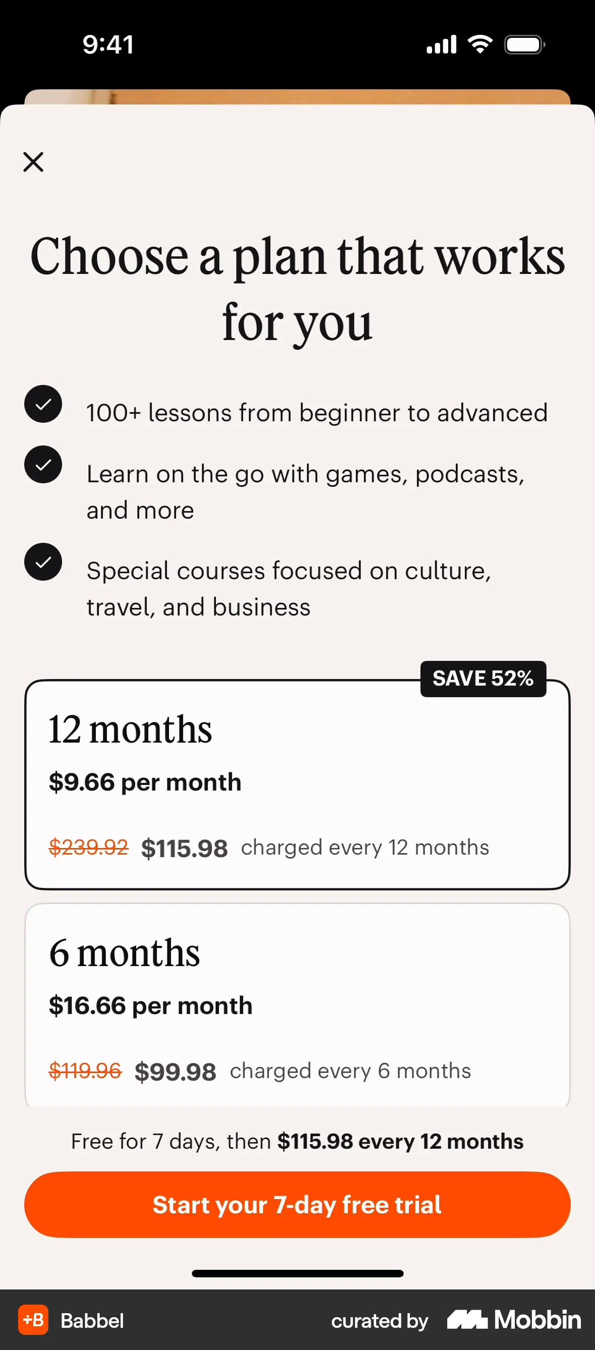 Babbel iOS Subscription & Paywall screen