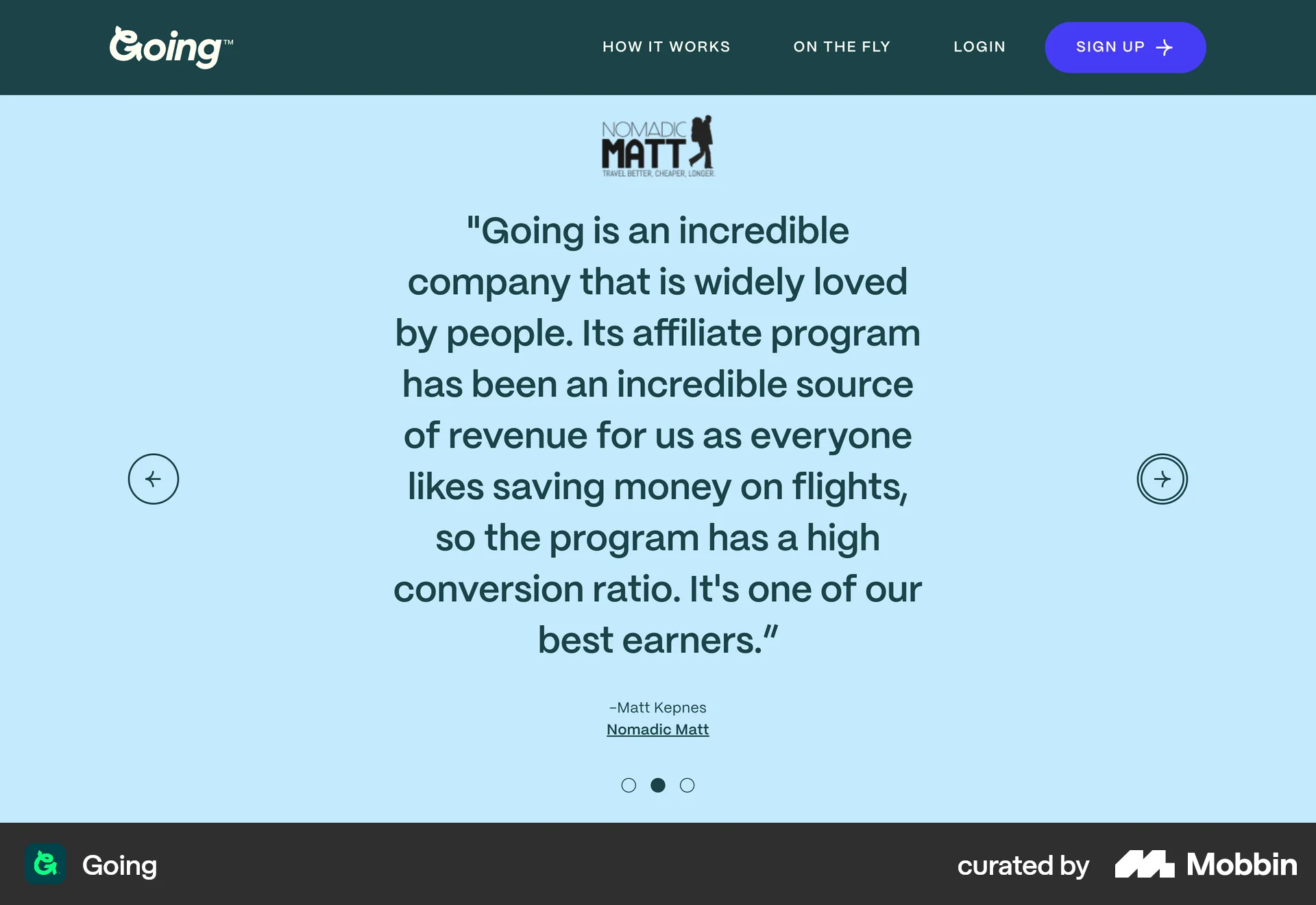 Going Web screen containing Carousel UI element