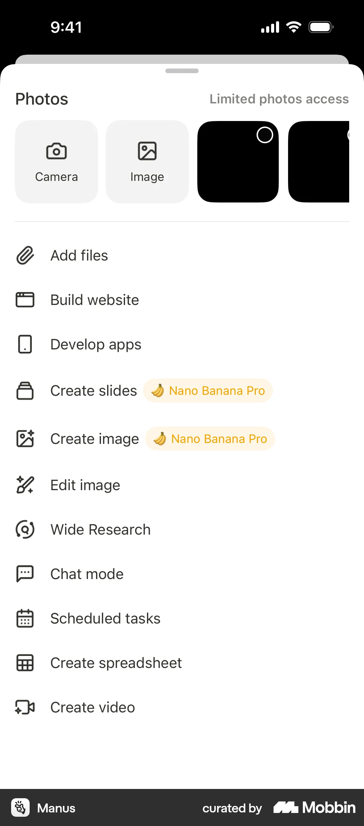Manus iOS screen containing Button UI element