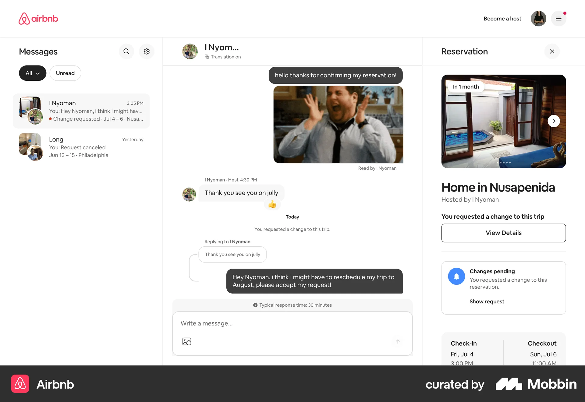 Airbnb Web Emails & Messages screen