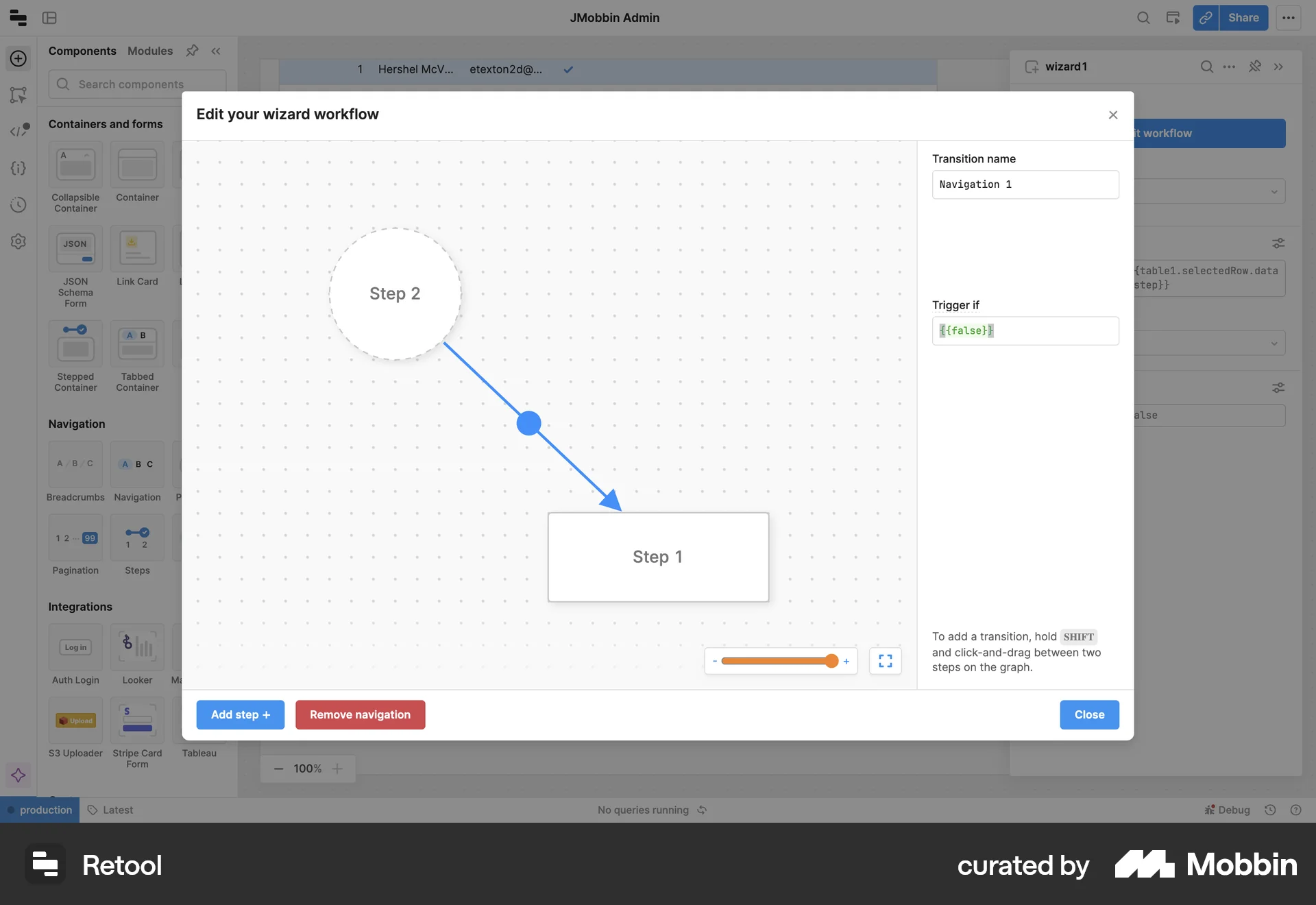 Retool Web Wizard UI screen