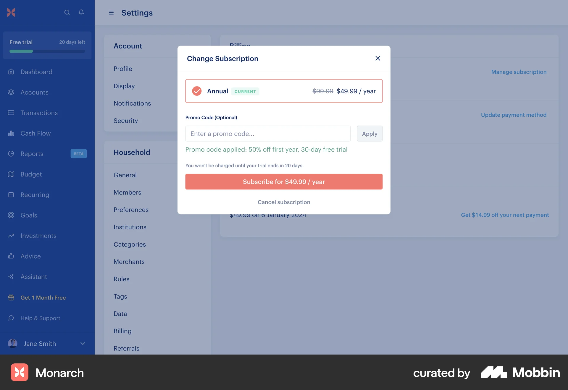 Monarch Web Cancel screen