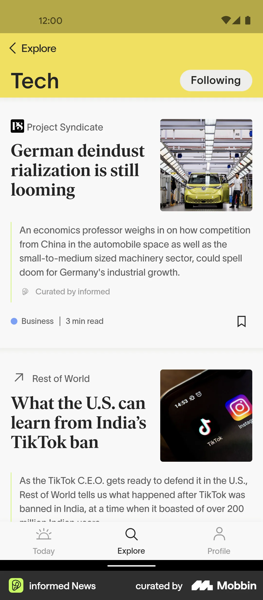 informed News Android Follow & Subscribe screen