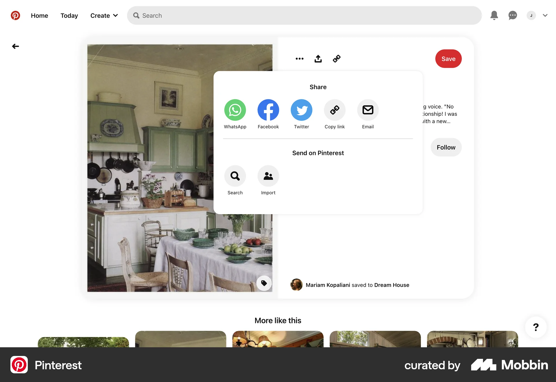 Pinterest Web Share screen