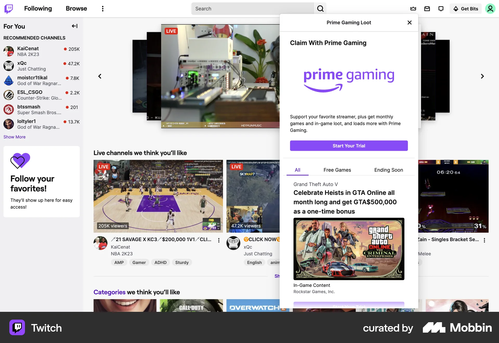 Twitch Web Promotions & Rewards screen