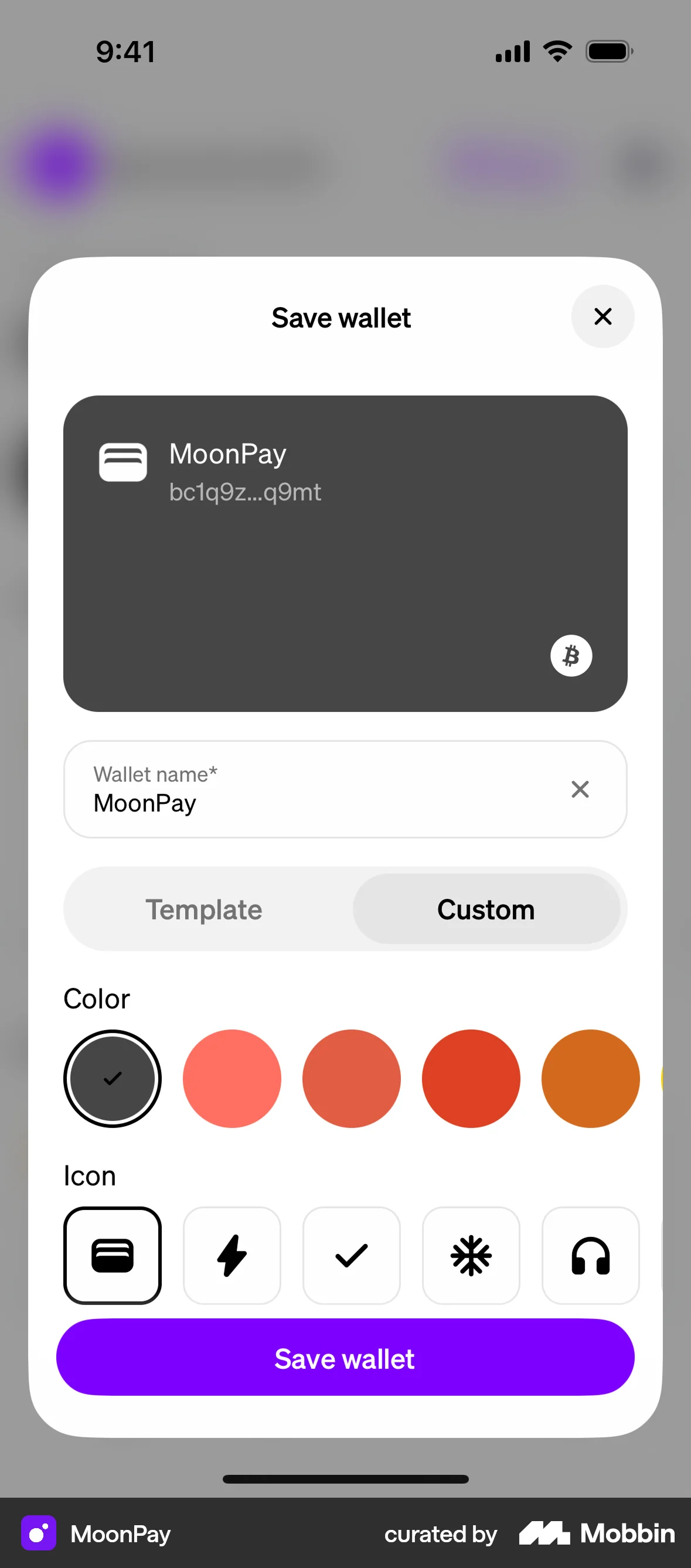 MoonPay iOS screen containing Color Picker UI element