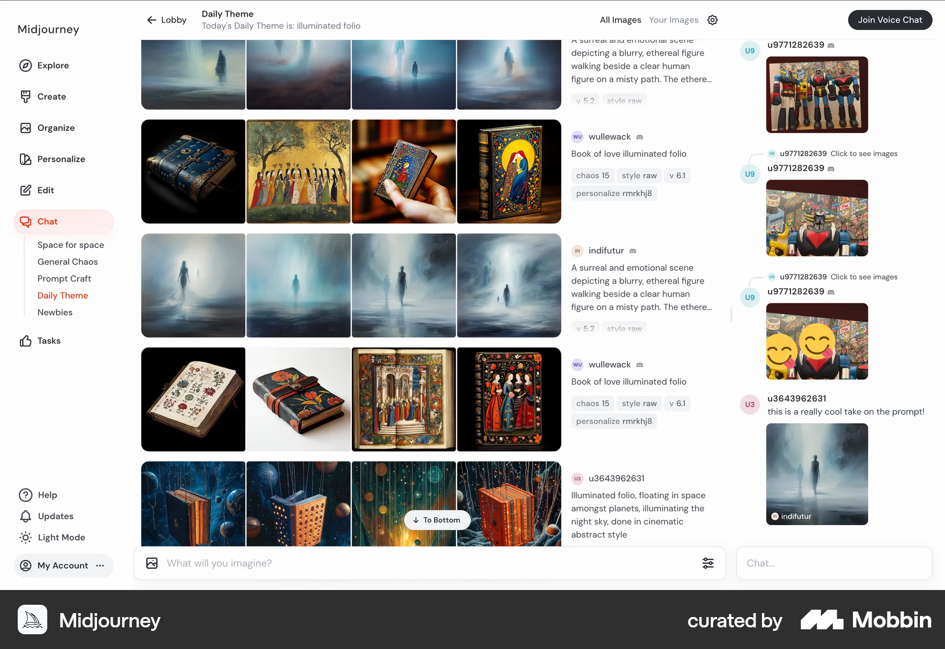 Midjourney Web screen containing Floating Action Button UI element