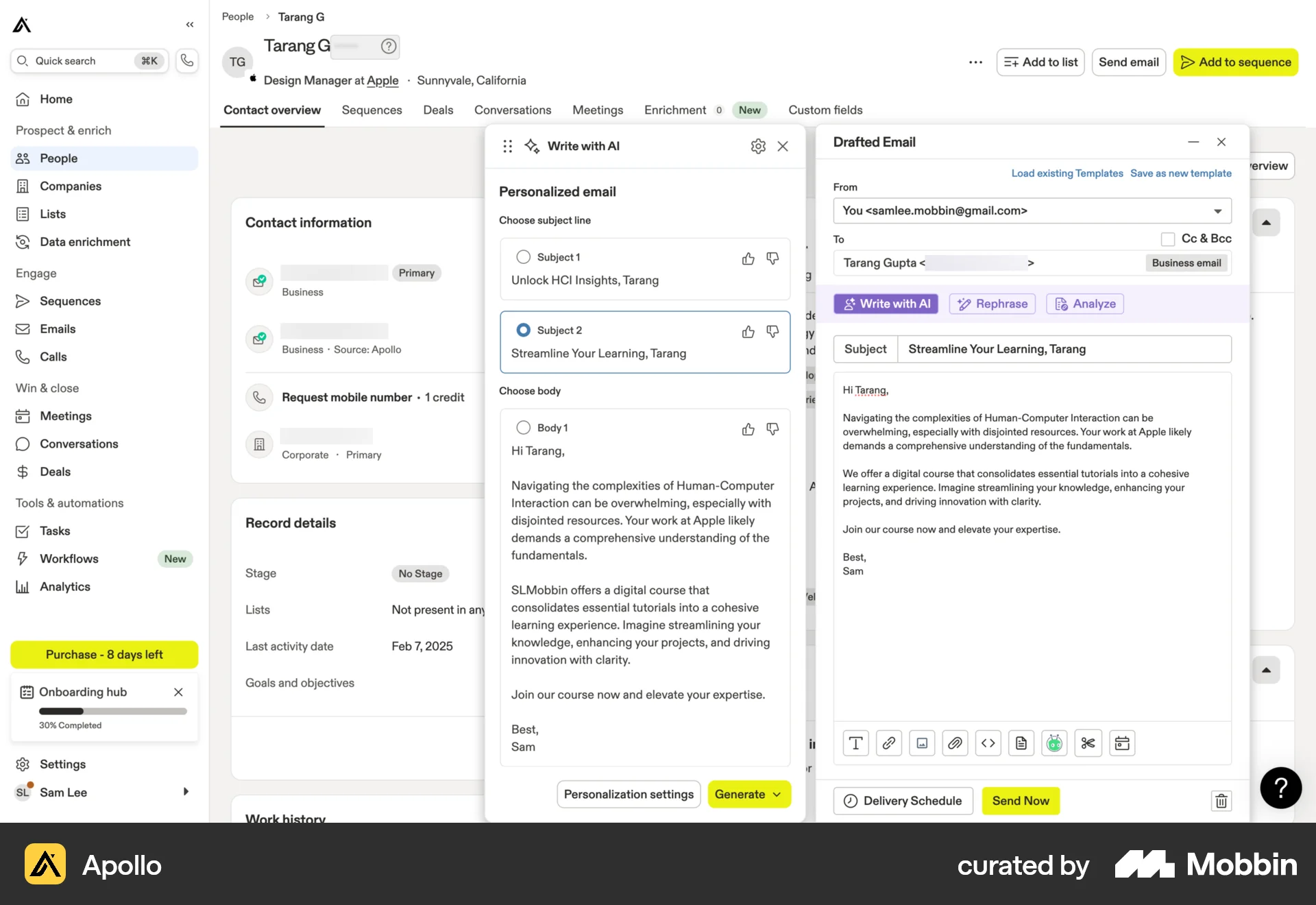 Apollo Web Emails & Messages screen