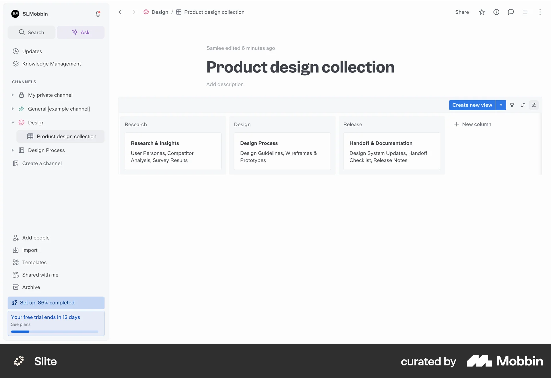 Slite Web Kanban Board screen