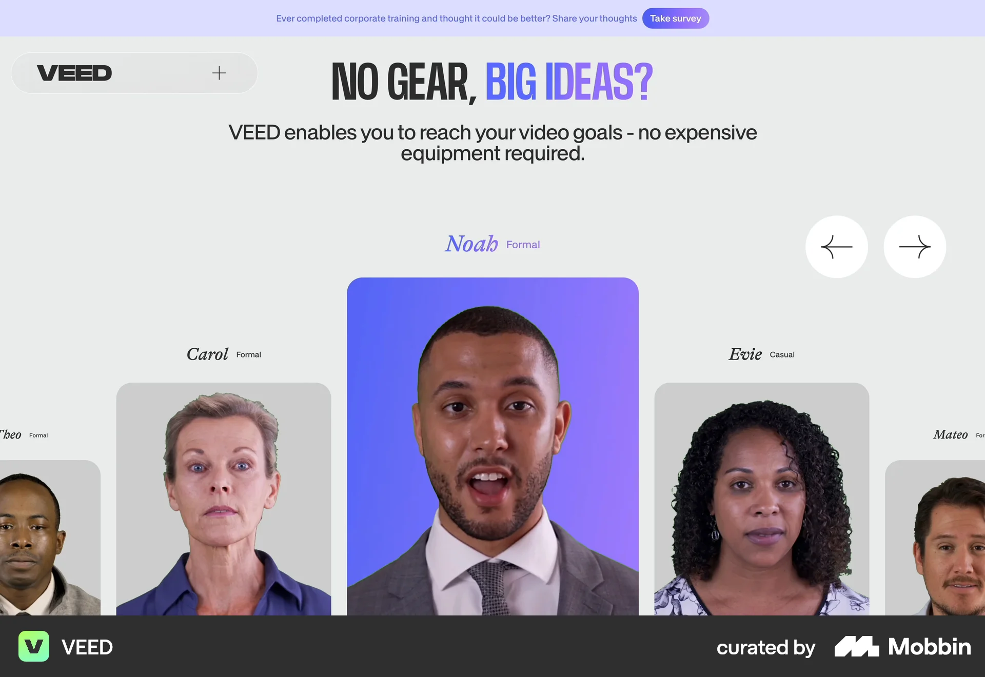 VEED Web screen containing Carousel UI element