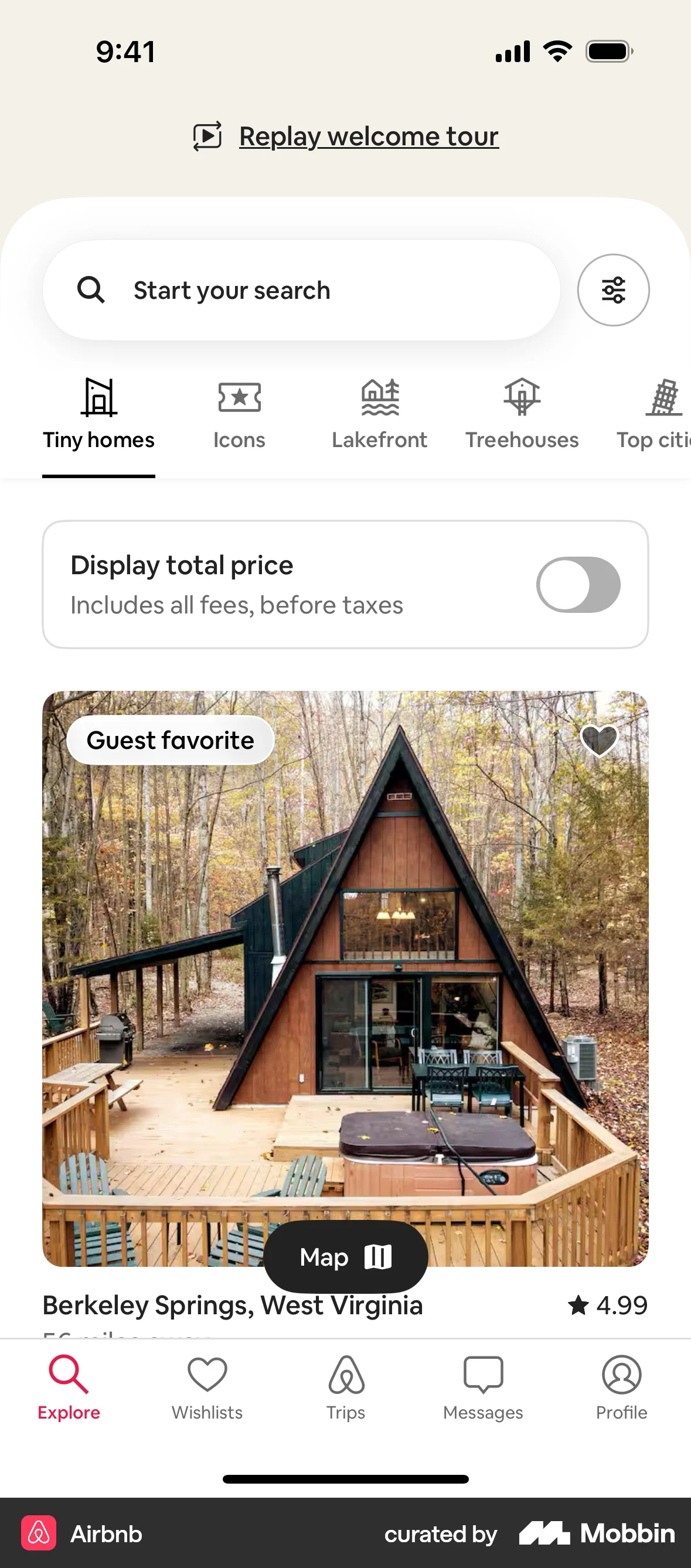Airbnb iOS screen containing Tab UI element
