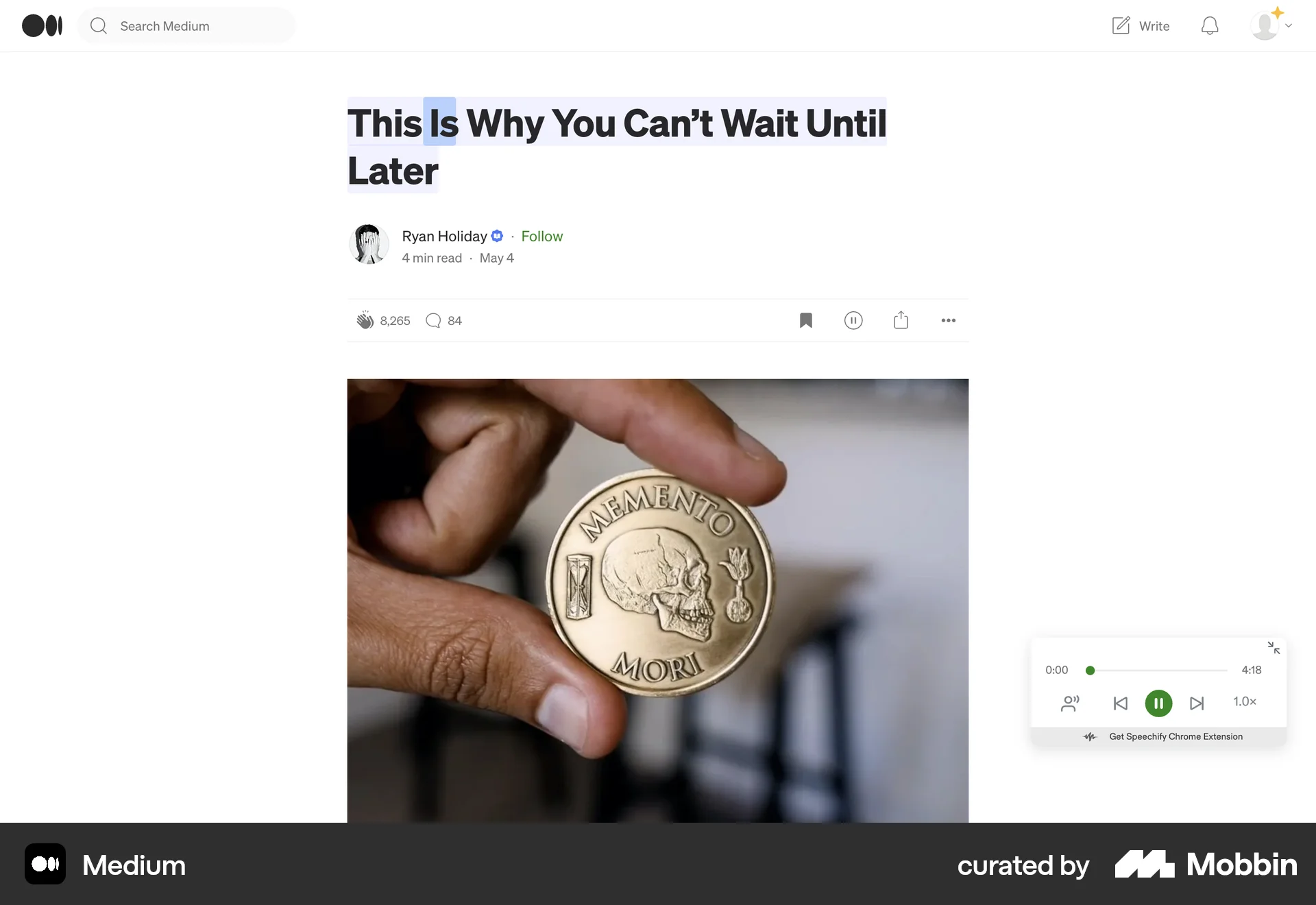 Medium Web Audio Player screen