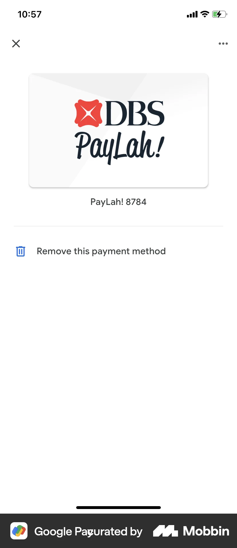 Google Pay iOS Payment Method screen
