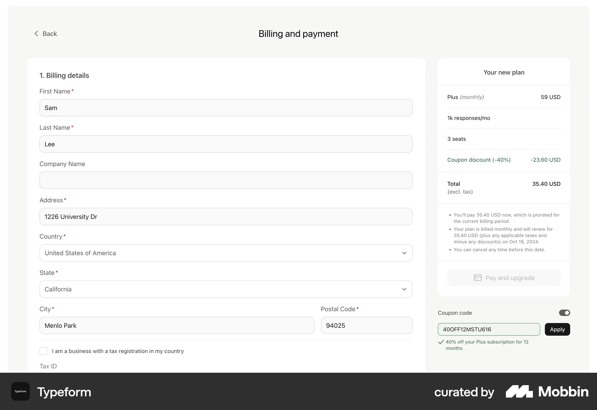 Typeform Web Promotions & Rewards screen