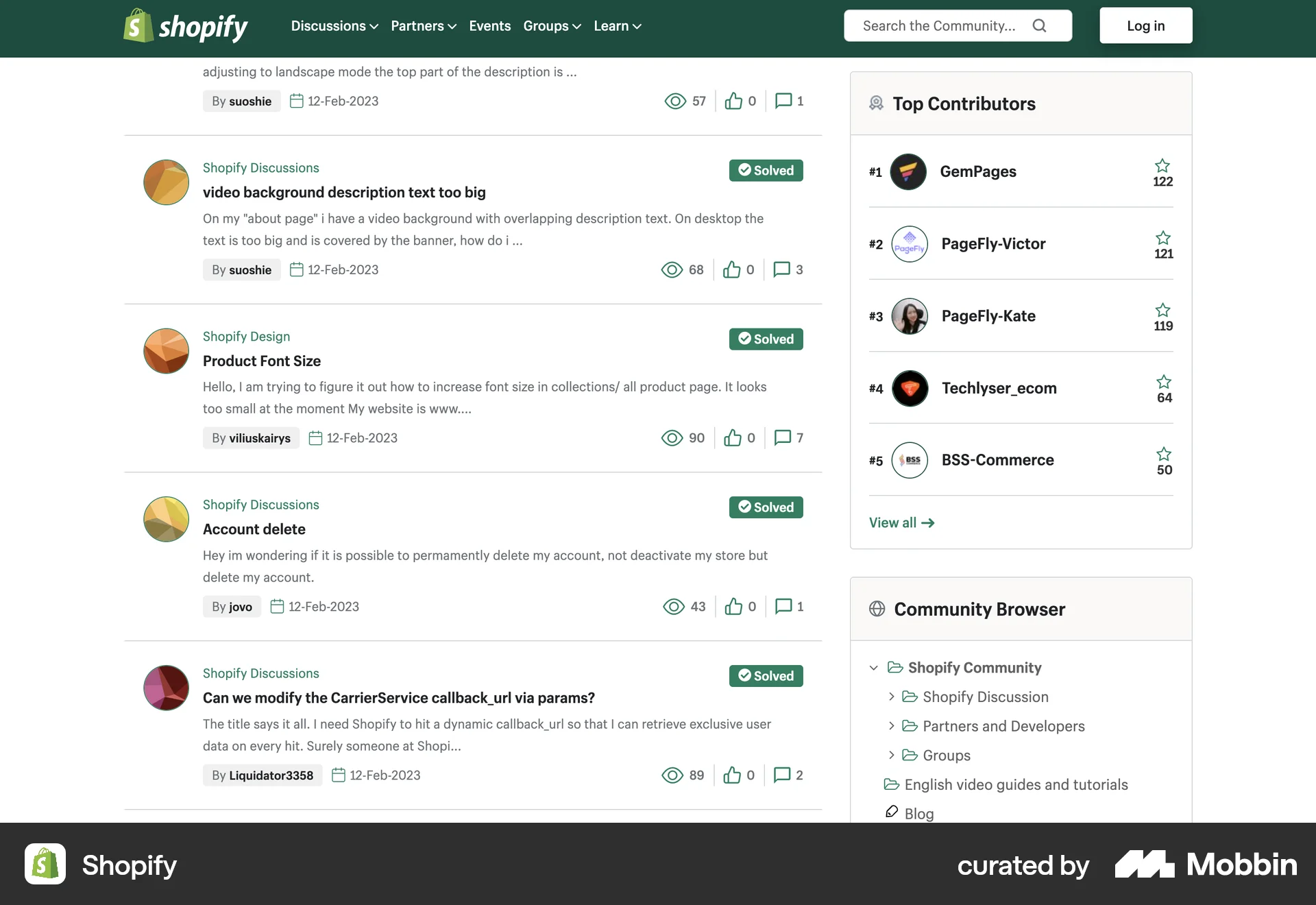 Shopify Web Leaderboard screen
