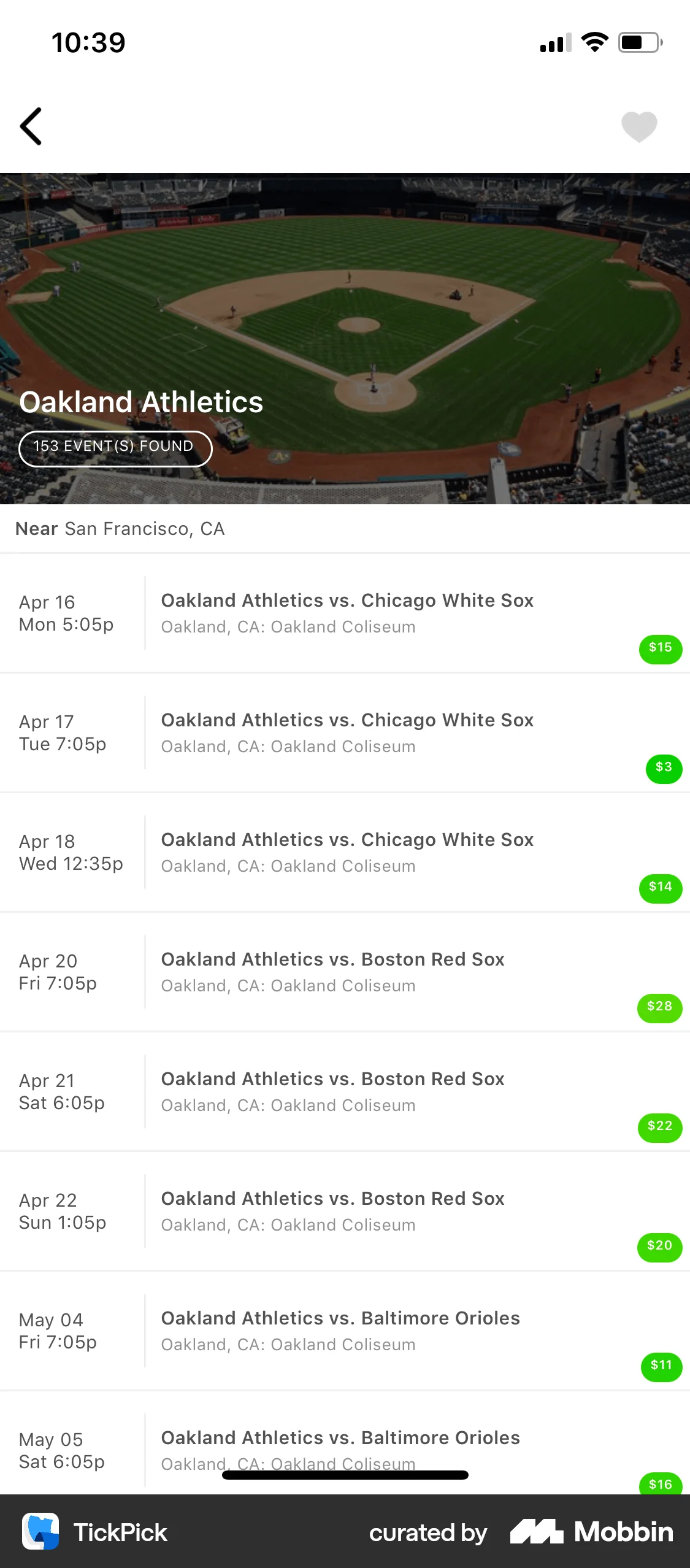 TickPick iOS Event Detail screen