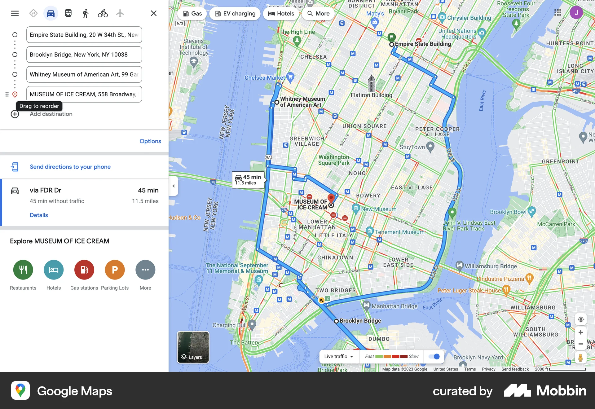 Google Maps Web Reorder screen