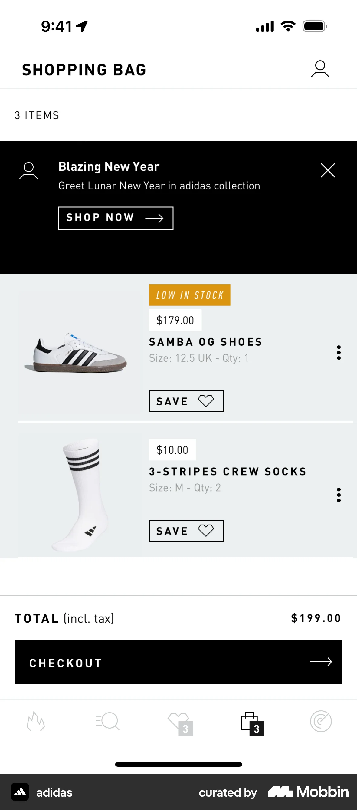 adidas iOS Mobile Shopping Cart screen
