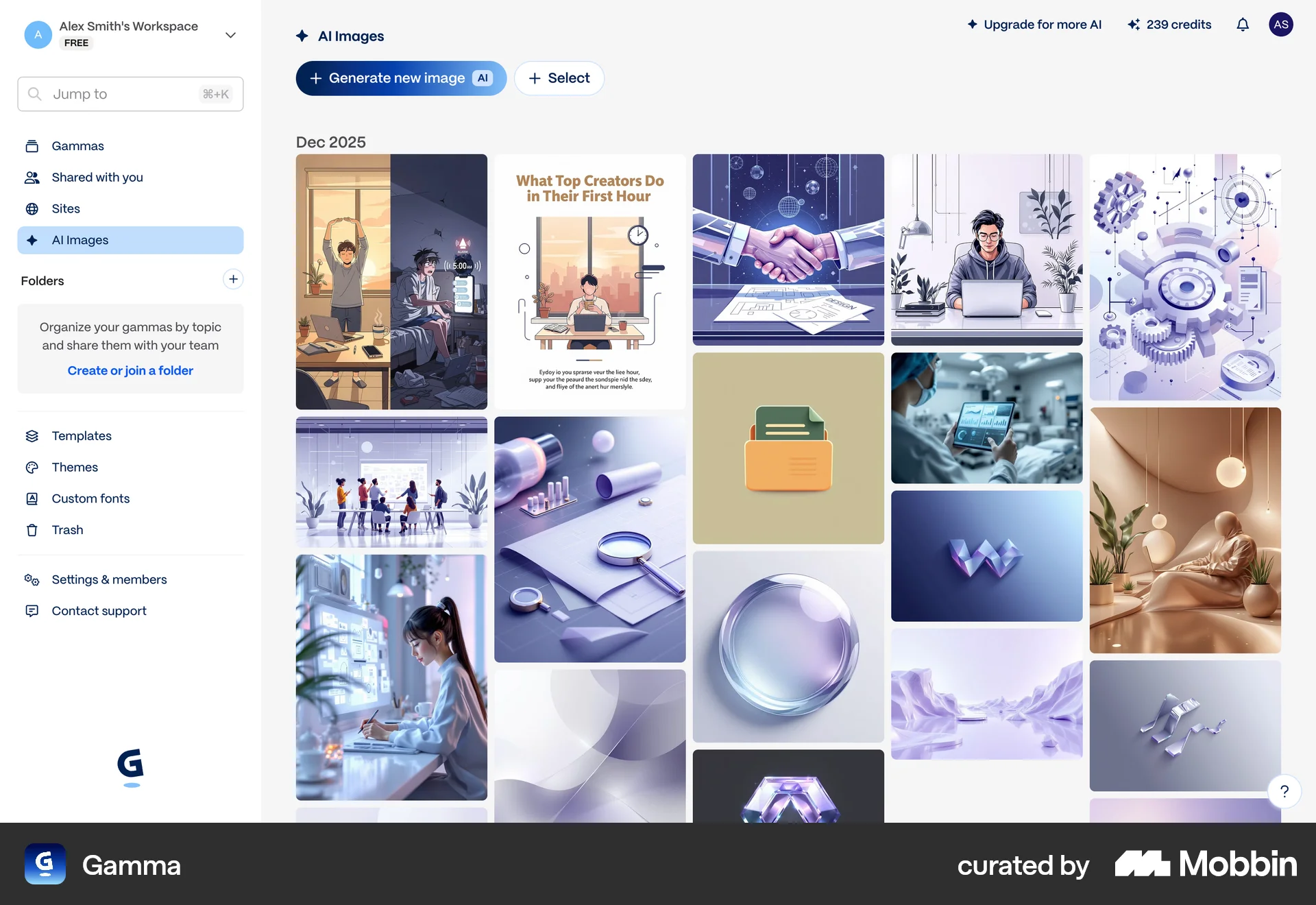Gamma Web screen containing Gallery UI element
