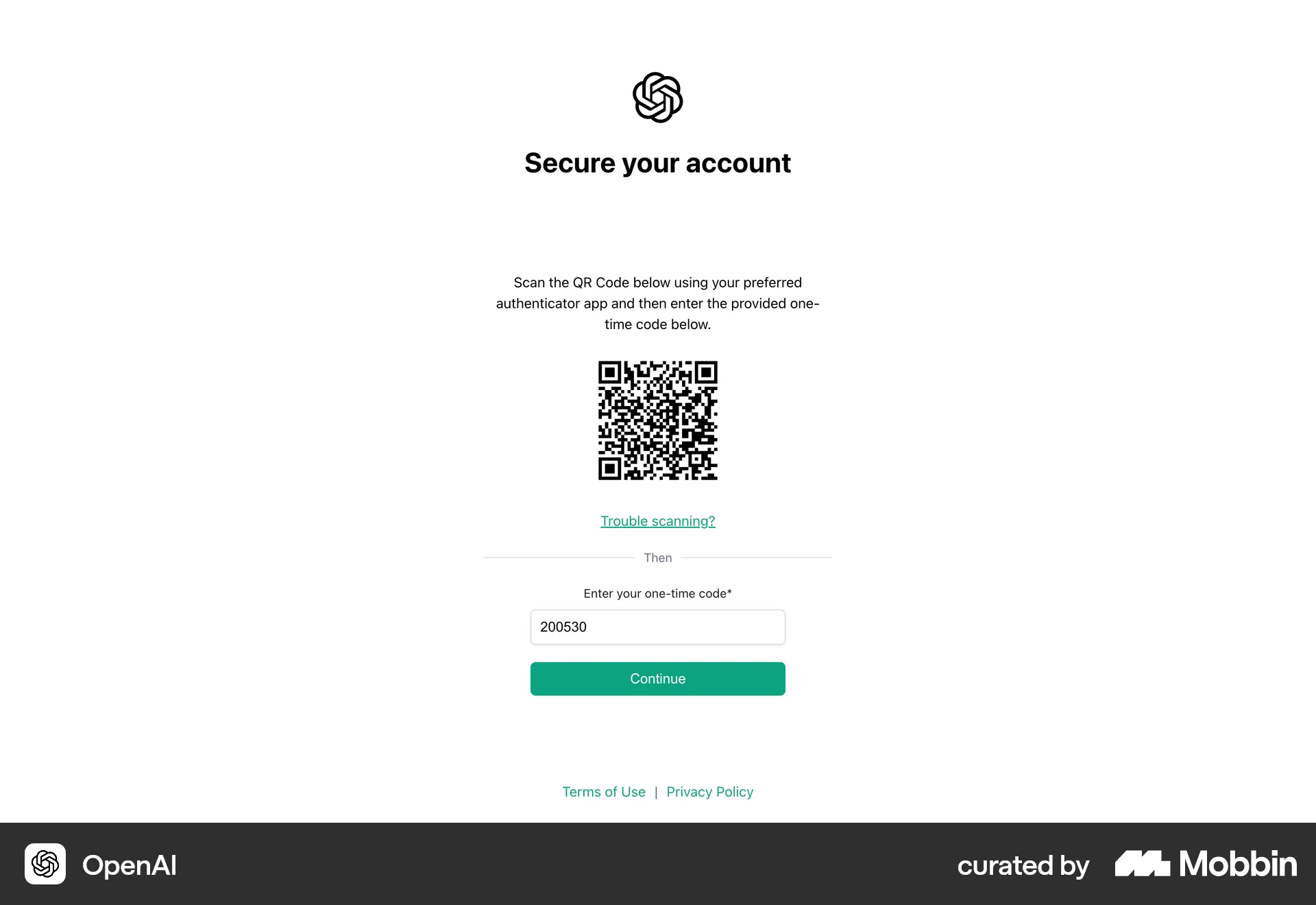 OpenAI Platform Web QR Code screen