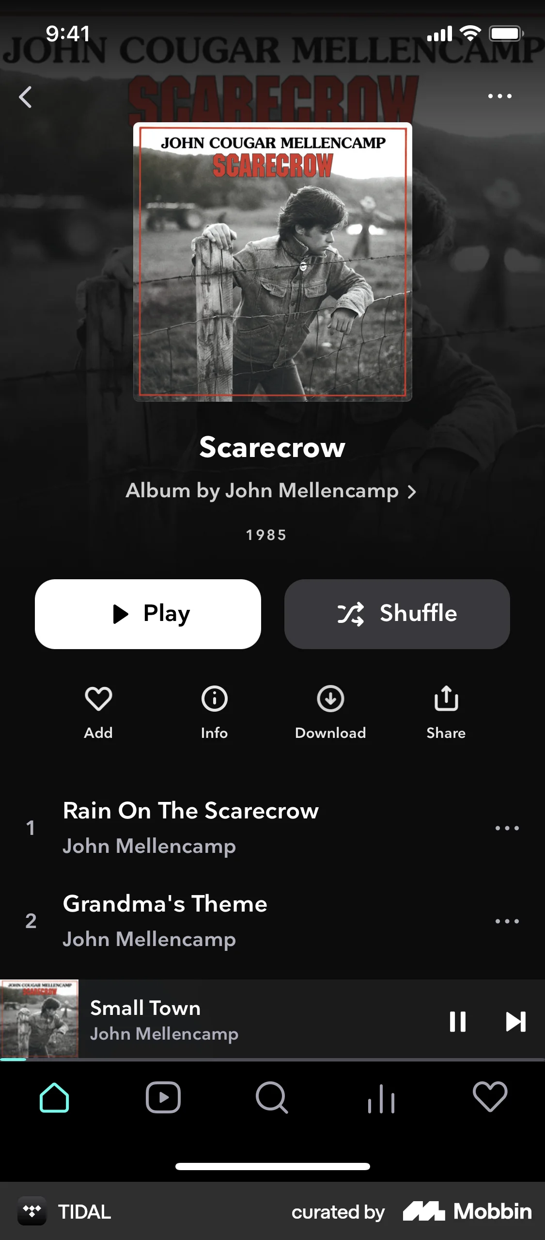 TIDAL iOS Playlists screen