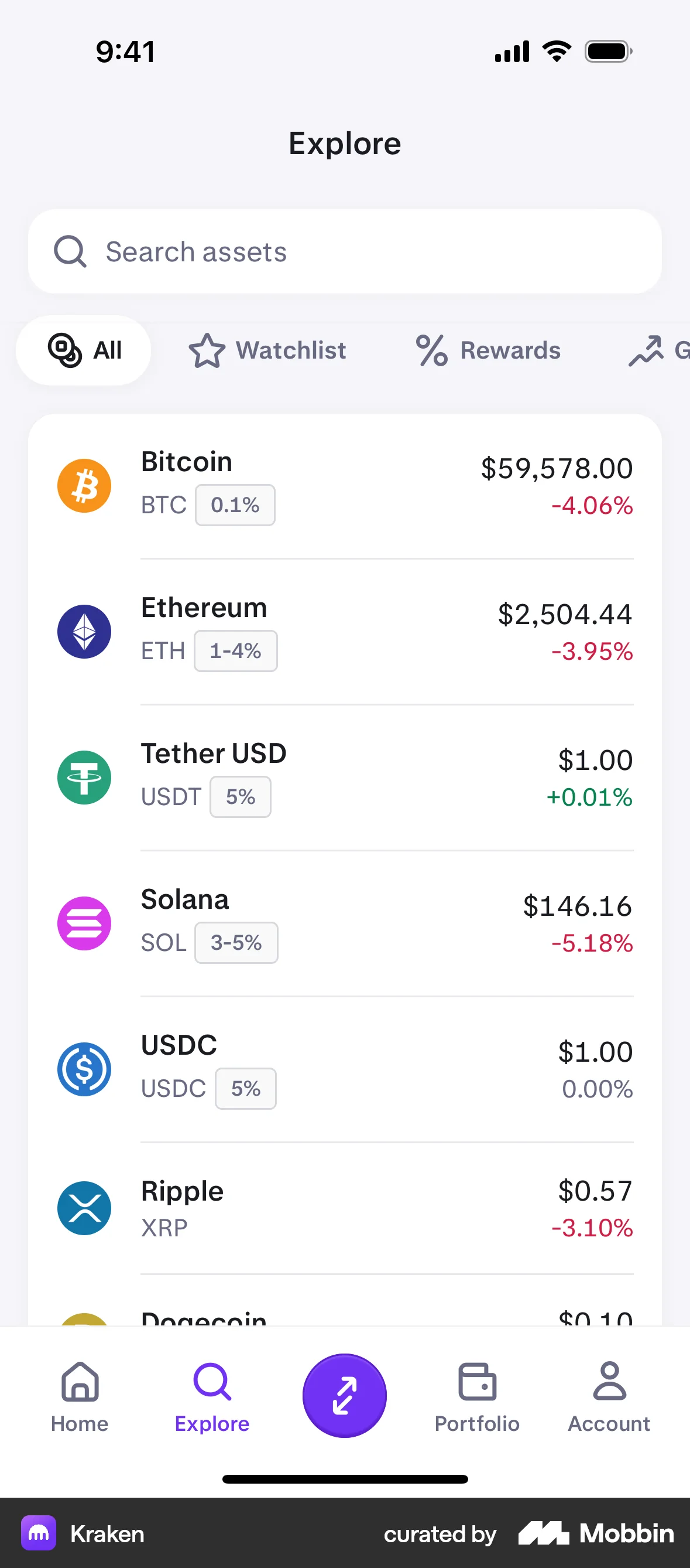 Kraken iOS screen containing Tab UI element