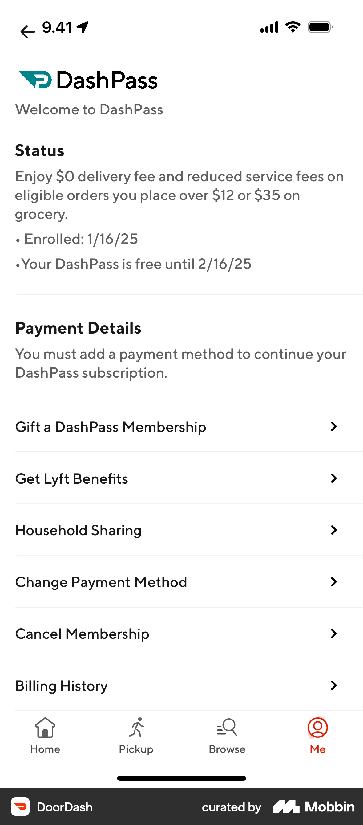 DoorDash iOS Billing screen