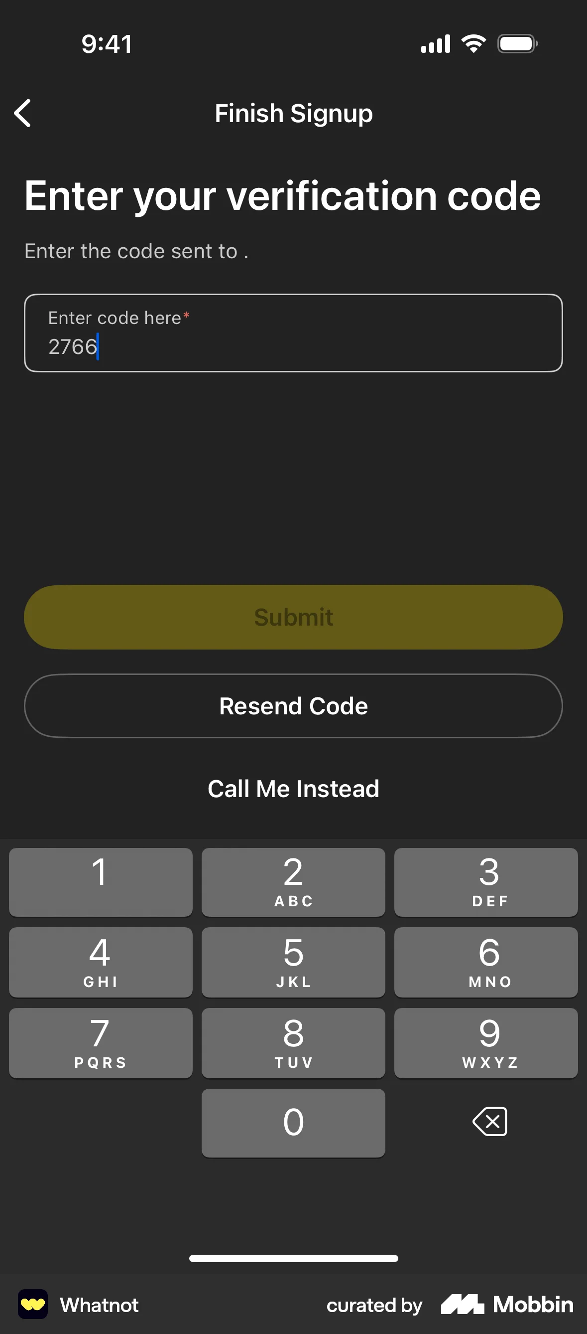Whatnot iOS Verification screen