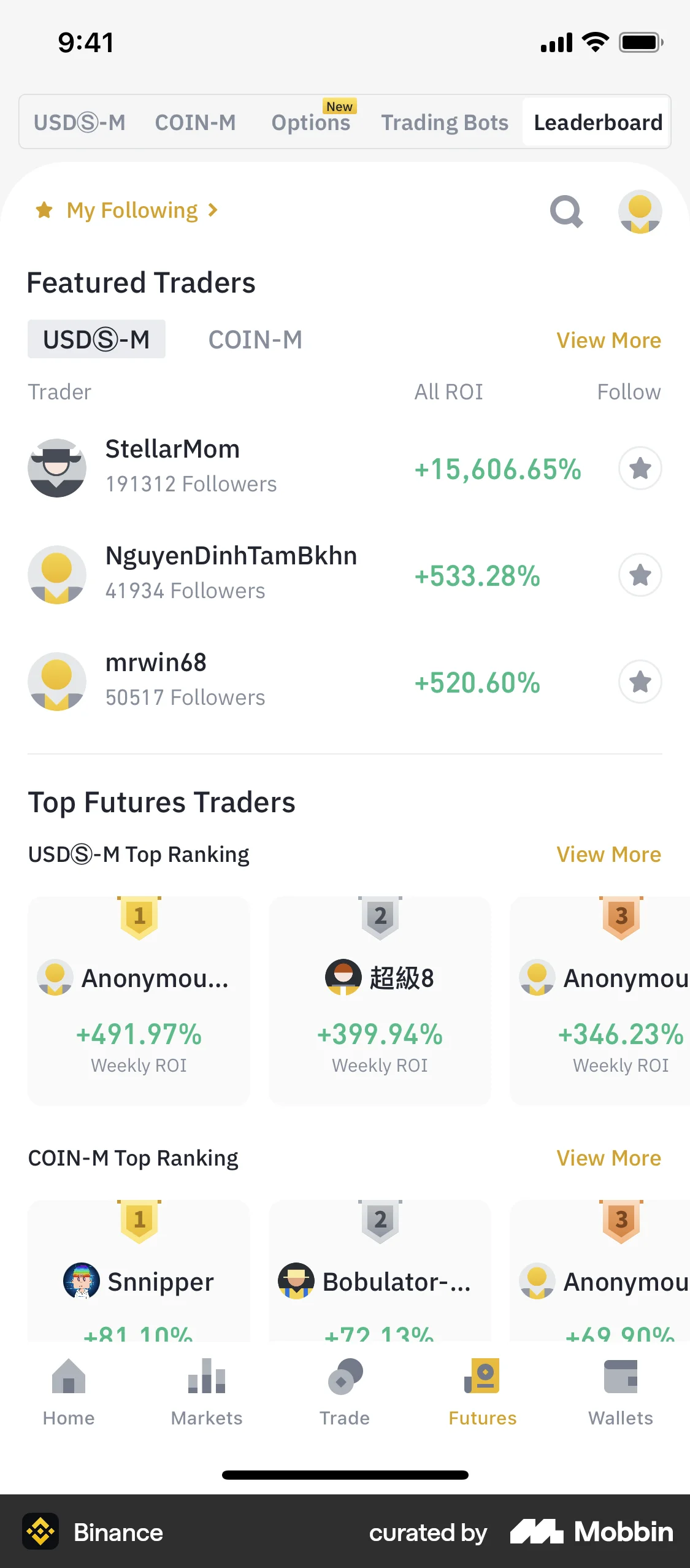 Binance iOS Leaderboard screen