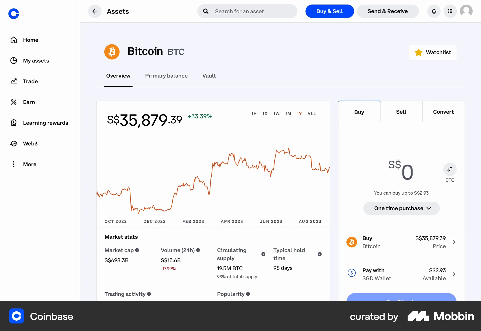 Coinbase Web Other Content screen