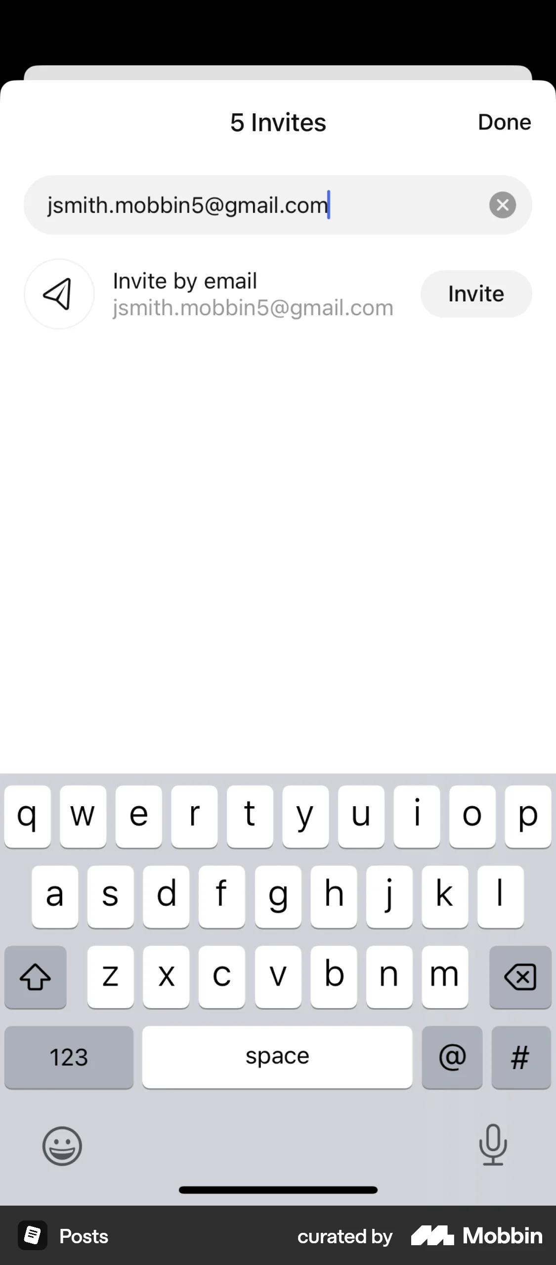 Posts iOS Invite & Refer Friends screen