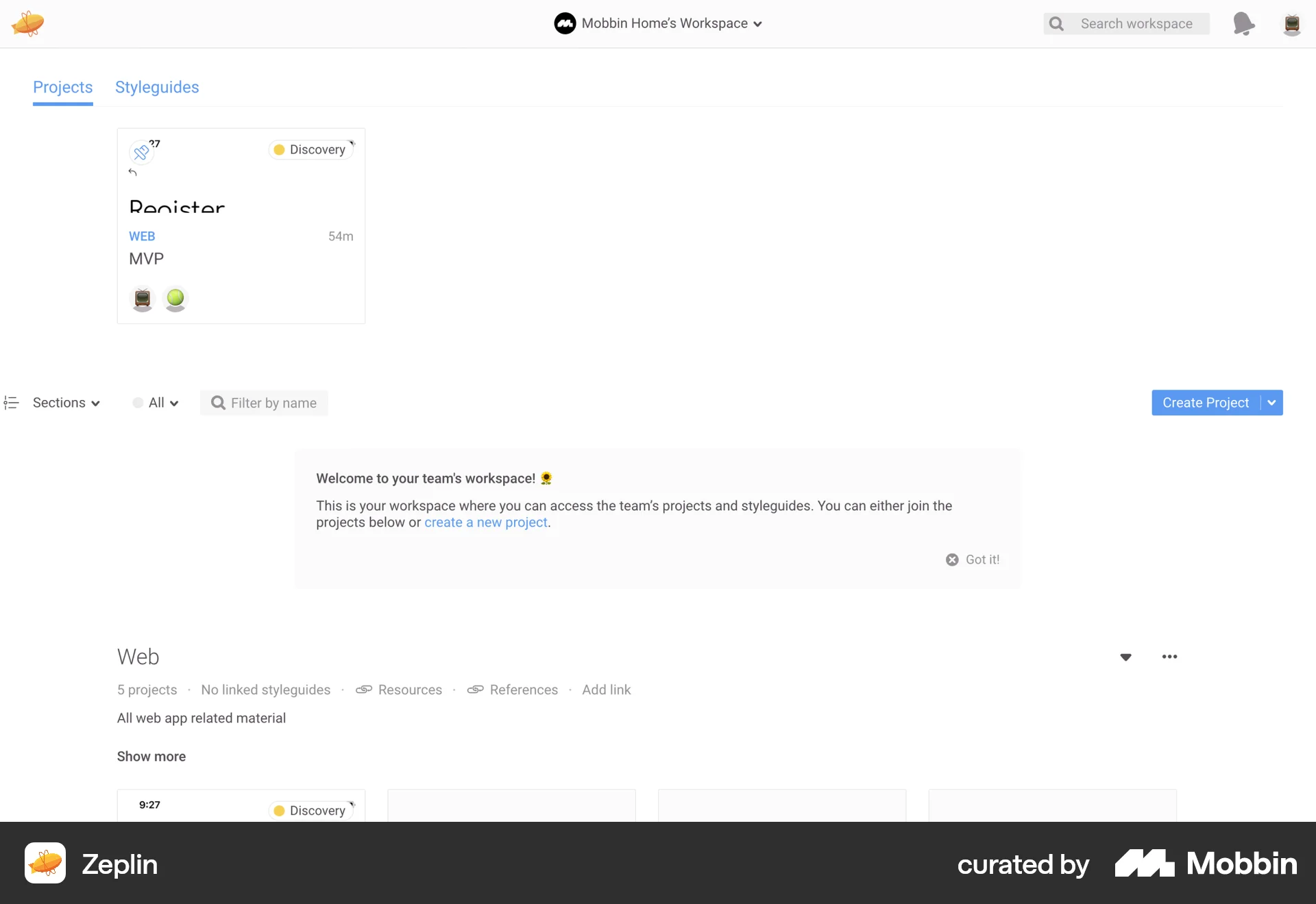 Zeplin Web Favorite & Pin screen