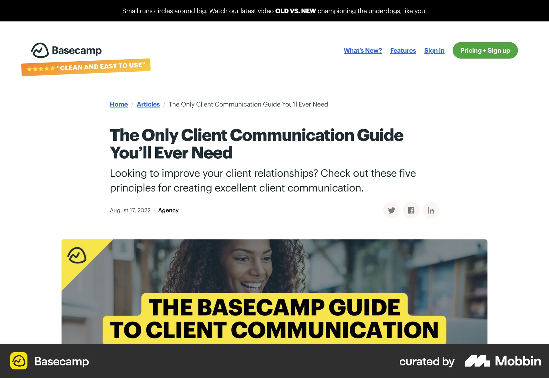 Basecamp Web Article Detail screen