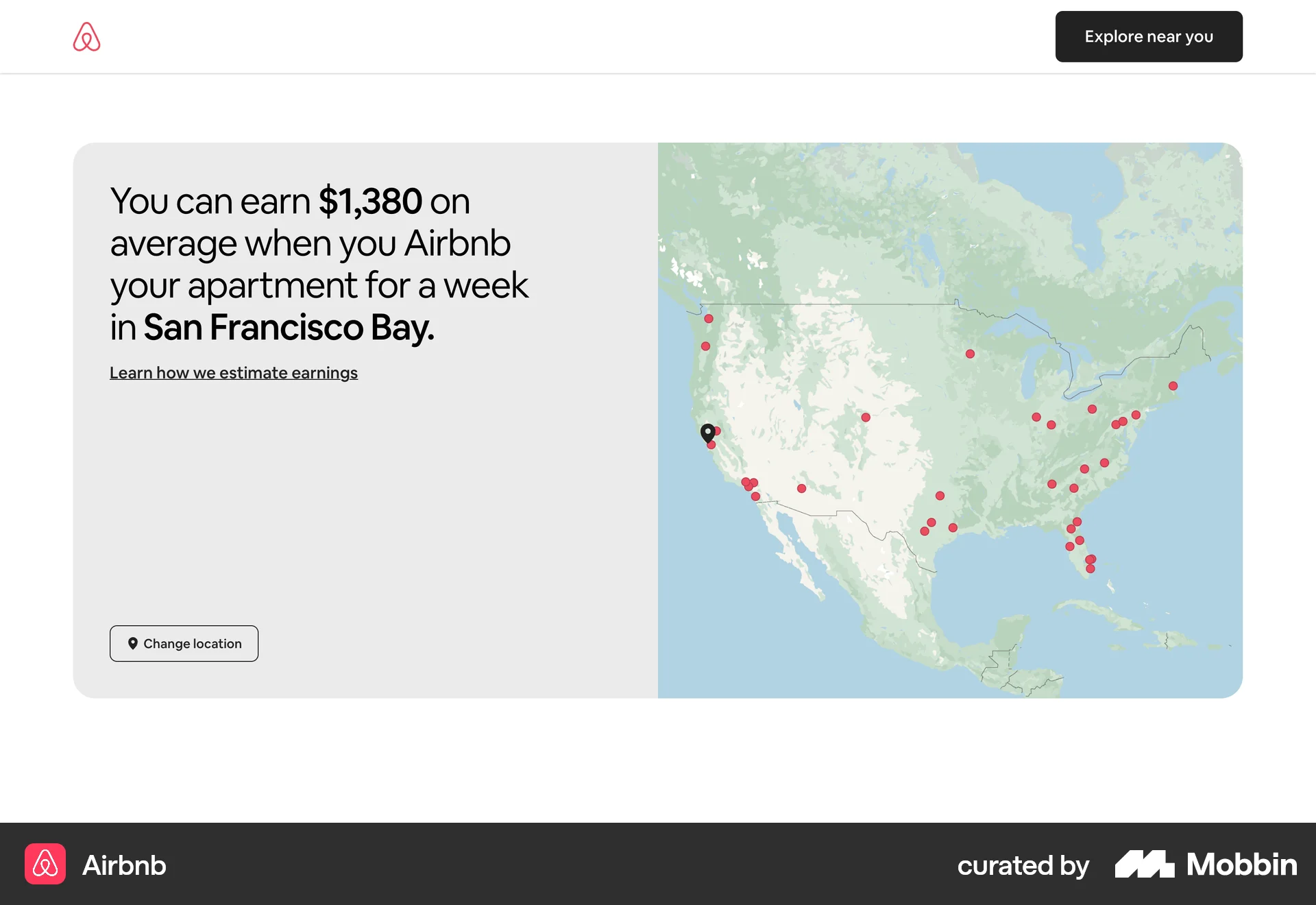 Airbnb Web screen containing Map Pin UI element
