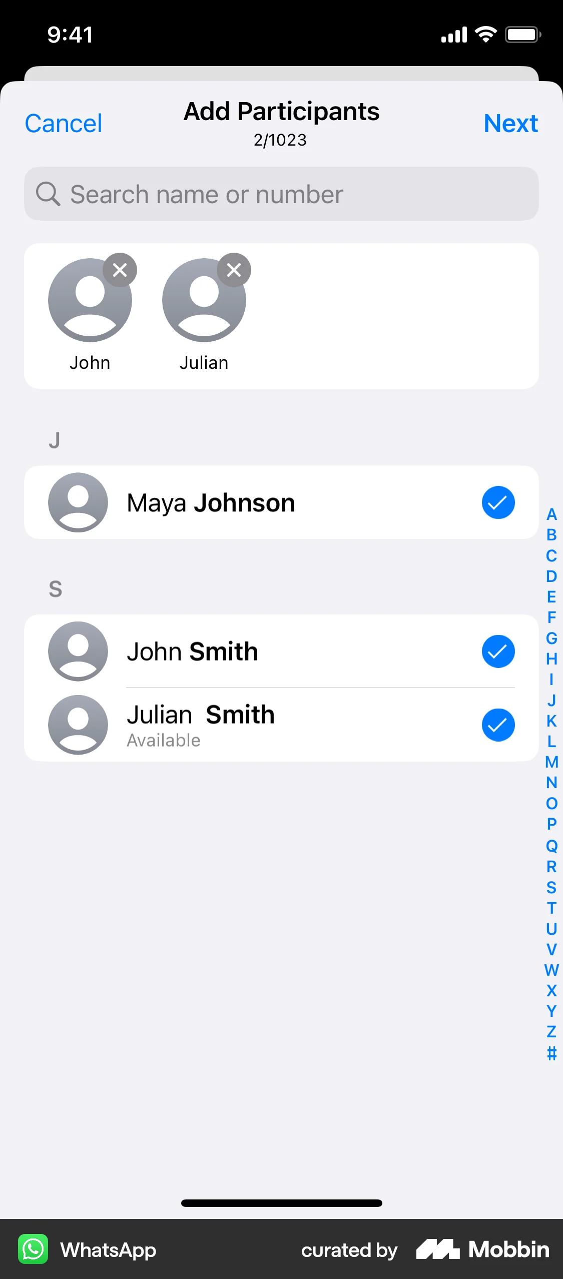 WhatsApp iOS Invite Teammates screen