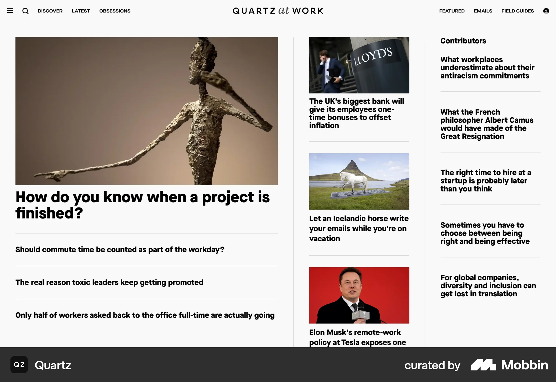 Quartz Web News Feed screen