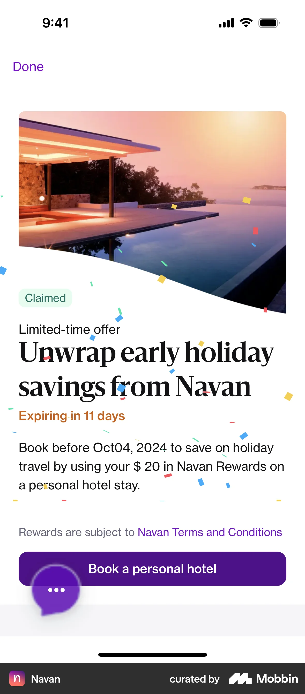 Navan iOS Confetti screen
