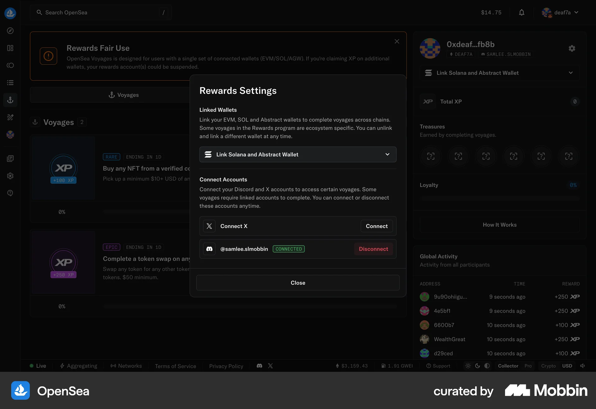 OpenSea Web Settings & Preferences screen
