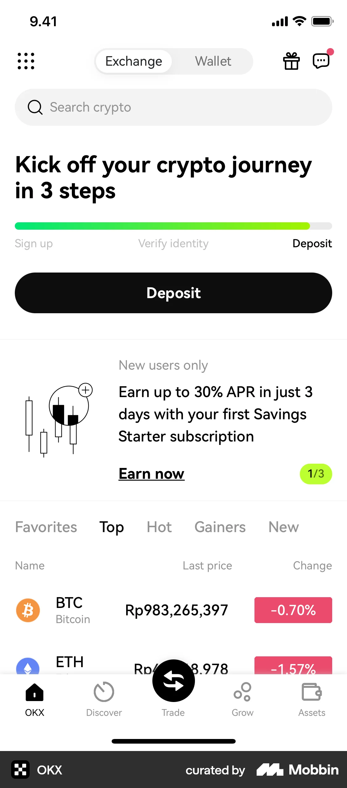 OKX iOS screen containing Tab UI element