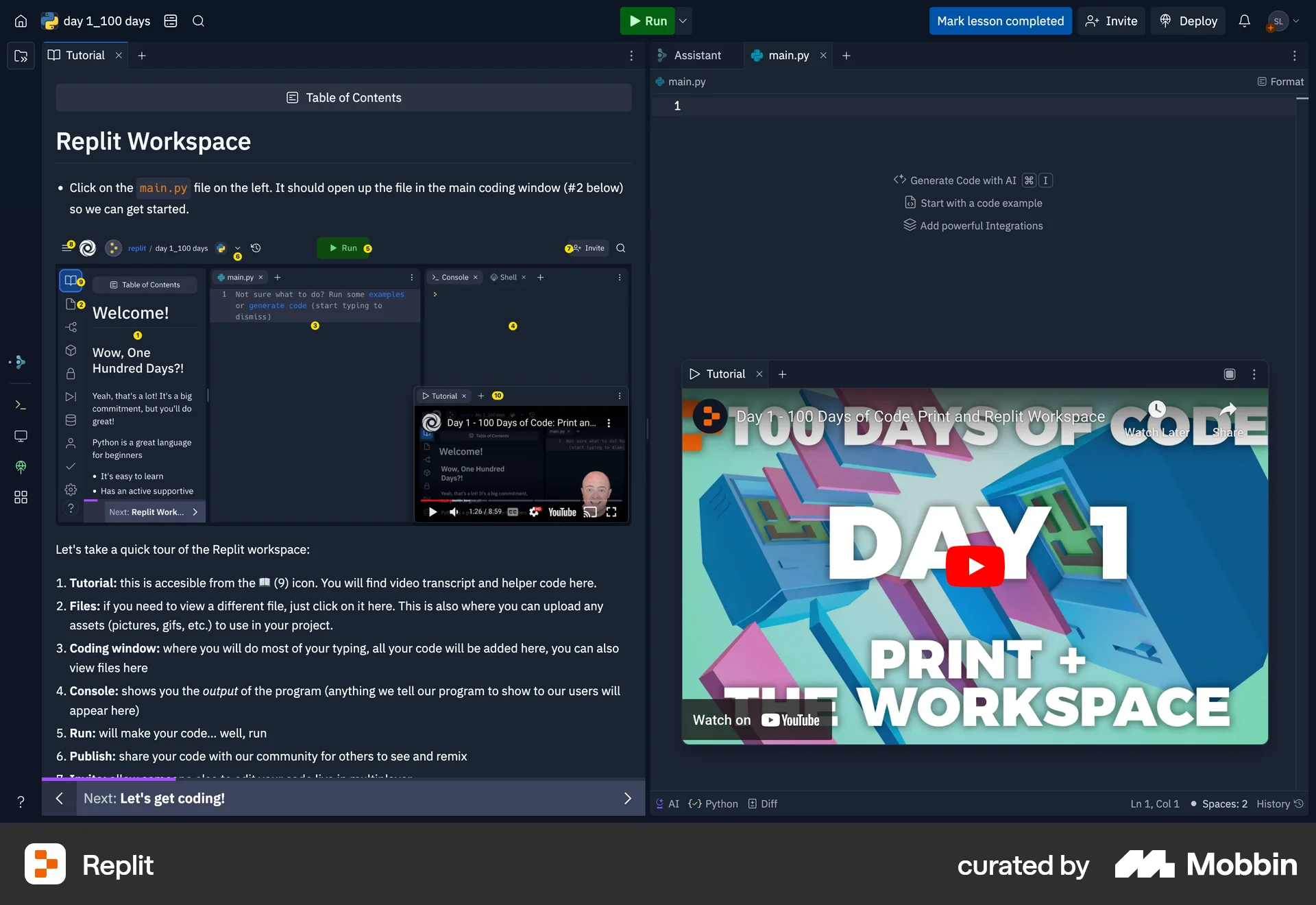 Replit Web Class & Lesson Detail screen