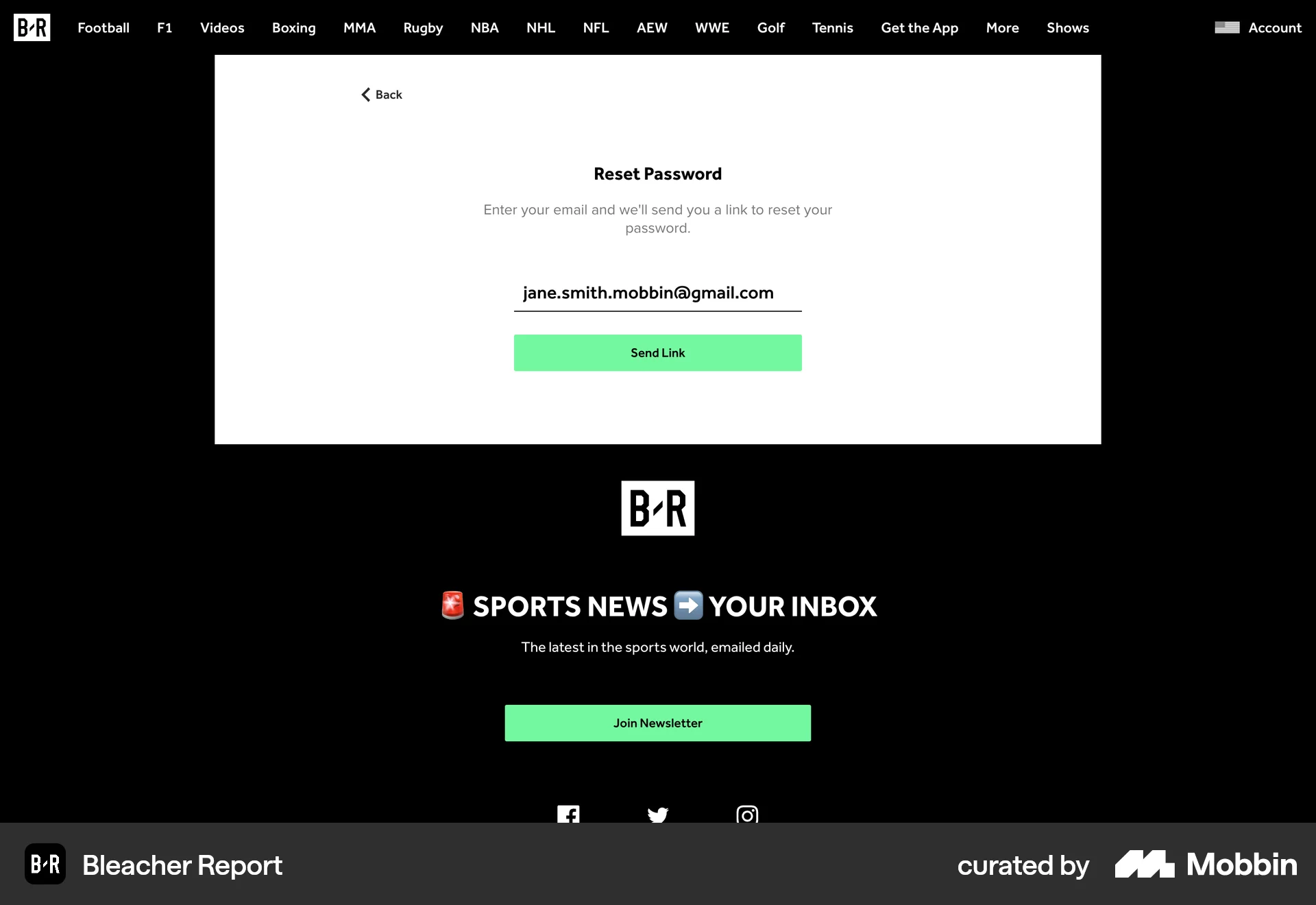 Bleacher Report Web Sports App screen