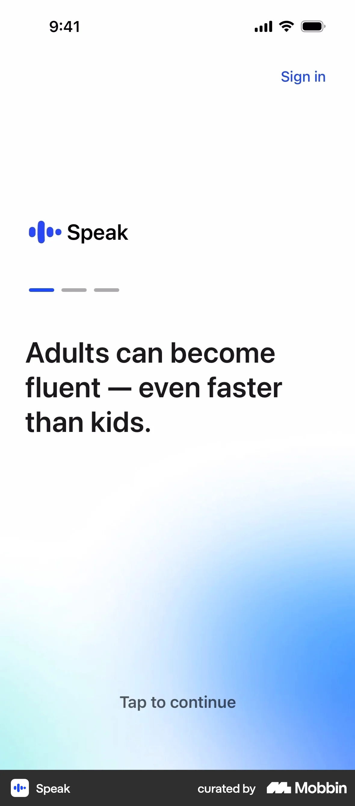 Speak Onboarding screen