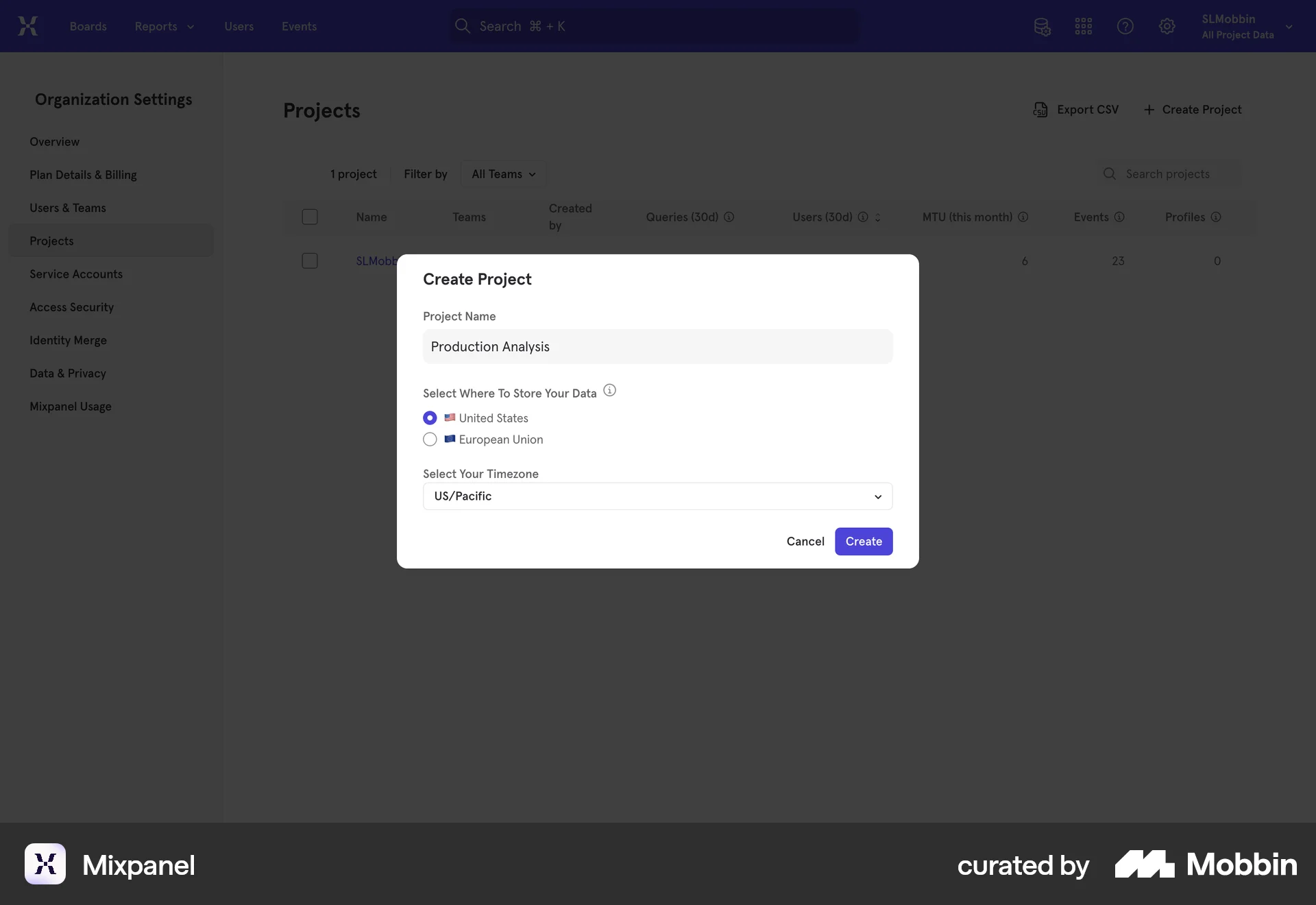 Mixpanel Web screen containing Radio Button UI element