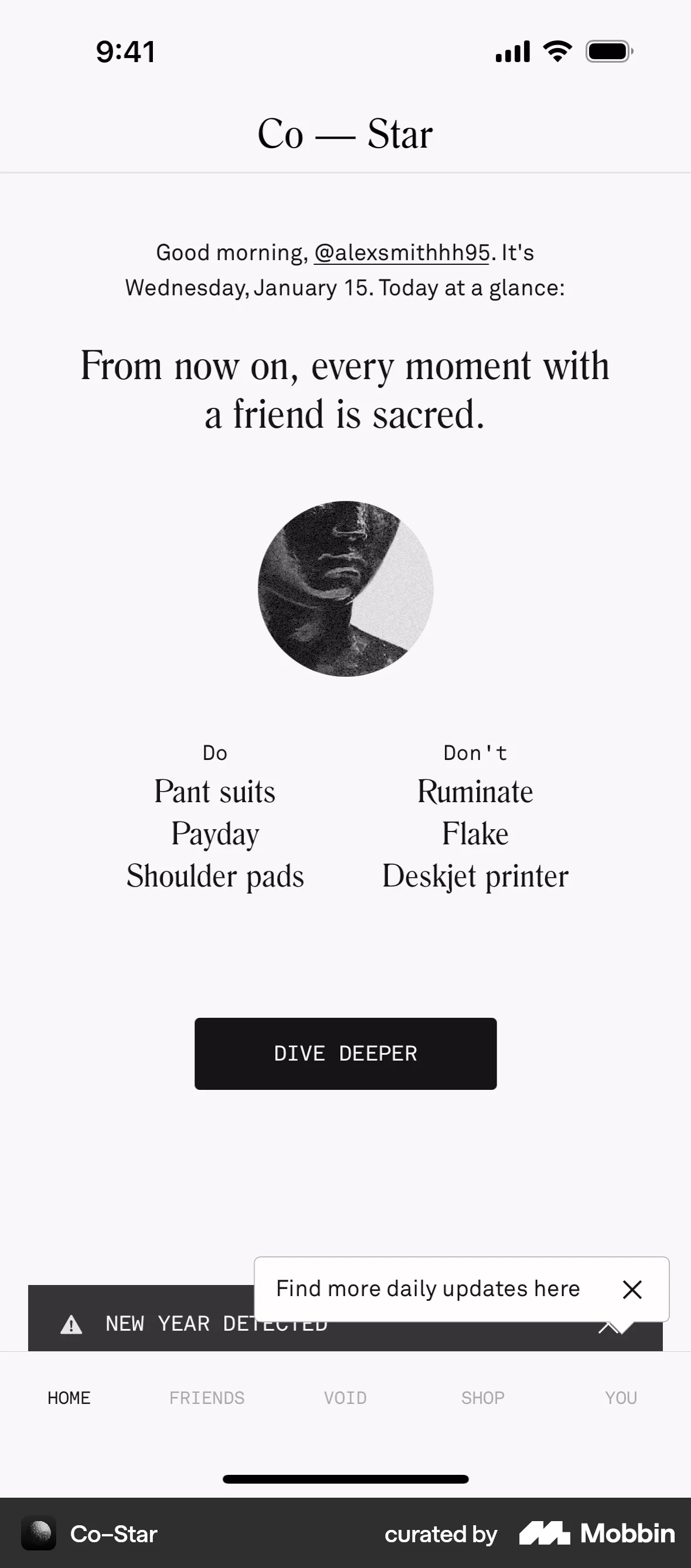 Co–Star iOS screen containing Coach Marks UI element